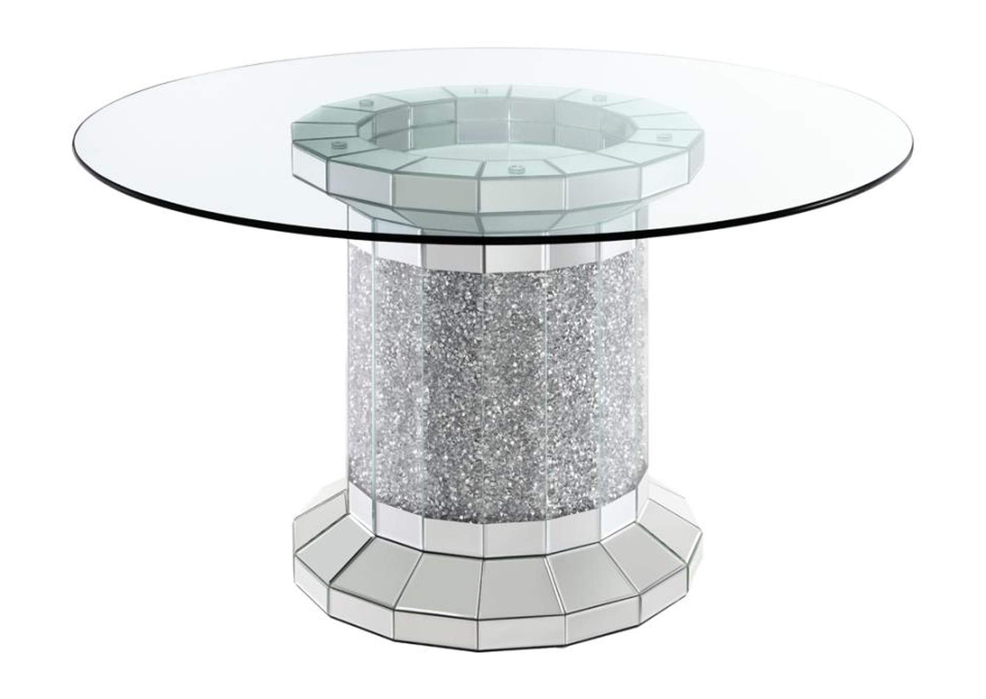 Ellie Cylinder Pedestal Glass Top Dining Table Mirror,Coaster Furniture