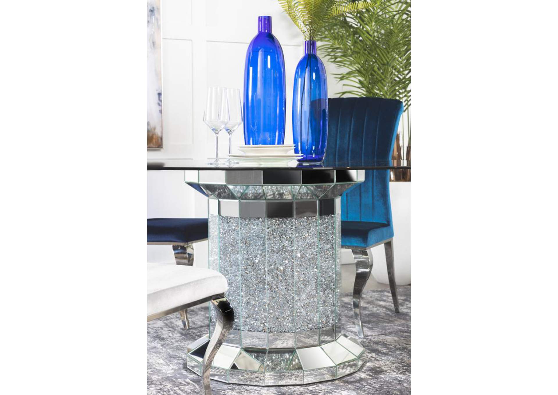 Ellie Cylinder Pedestal Glass Top Dining Table Mirror,Coaster Furniture