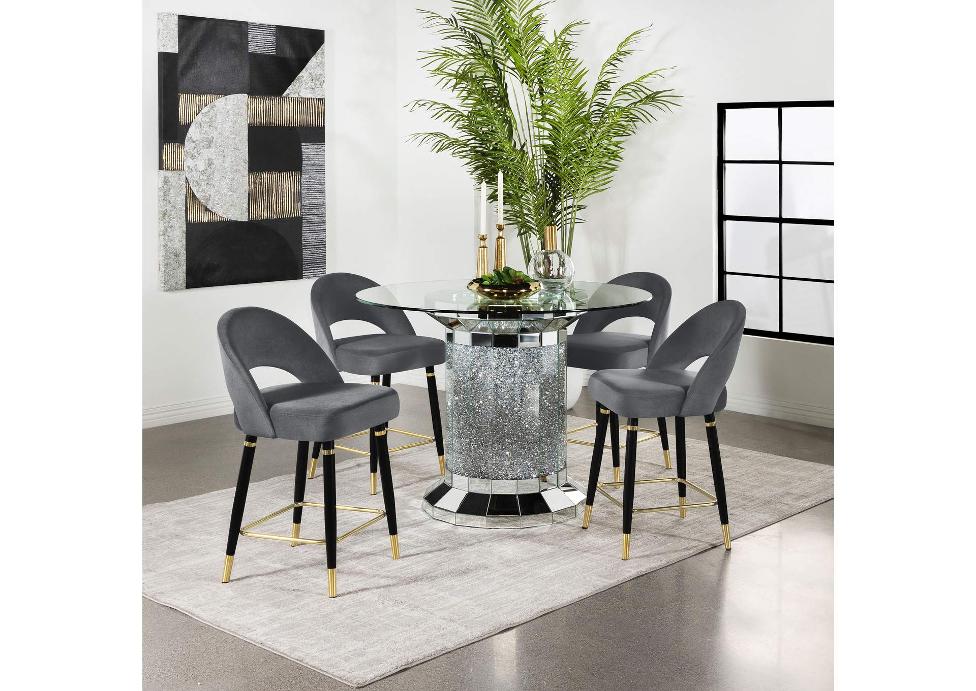 Ellie 5-piece Pedestal Counter Height Dining Room Set Mirror and Grey,Coaster Furniture