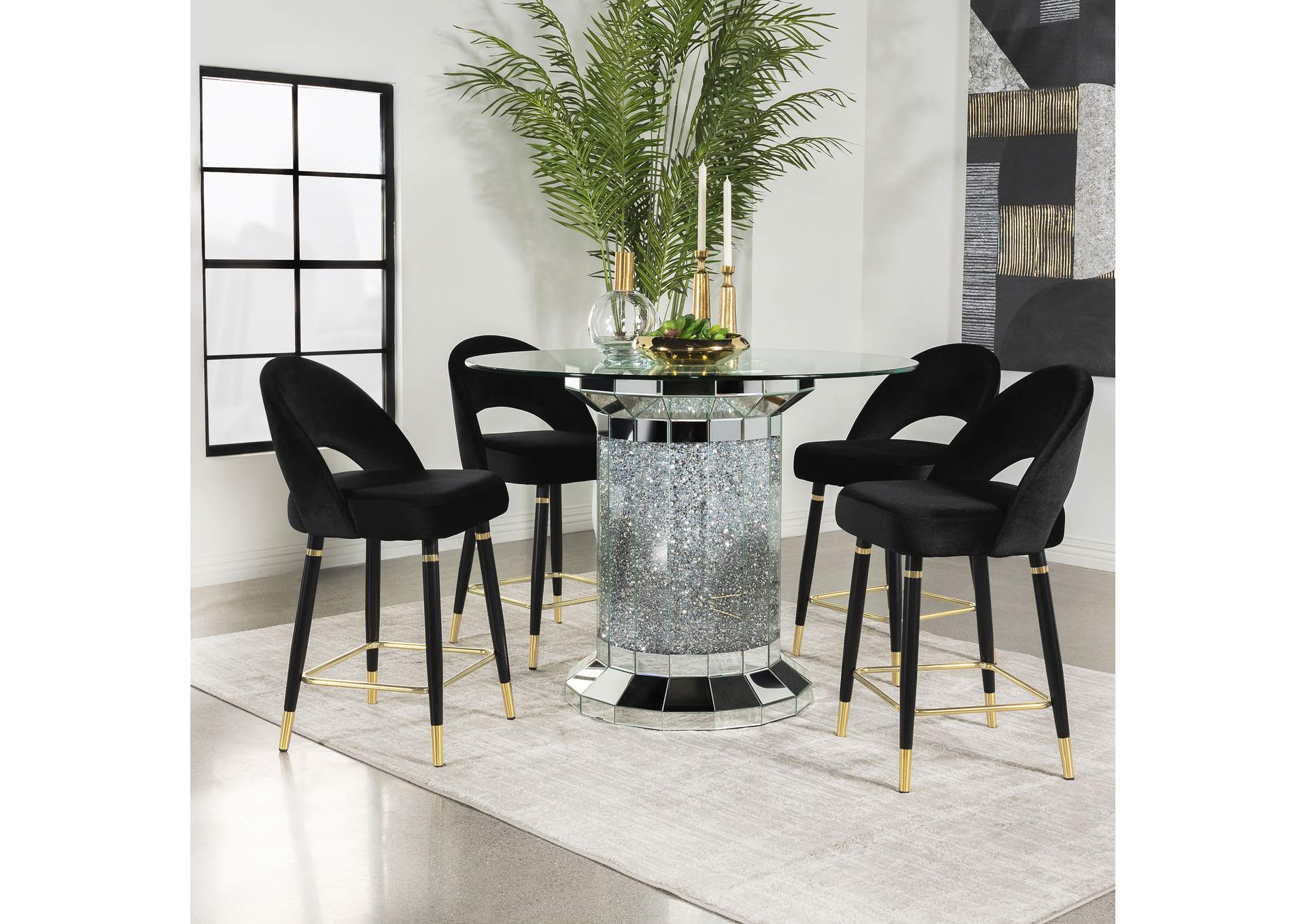 Ellie 5-piece Pedestal Counter Height Dining Room Set Mirror and Black,Coaster Furniture