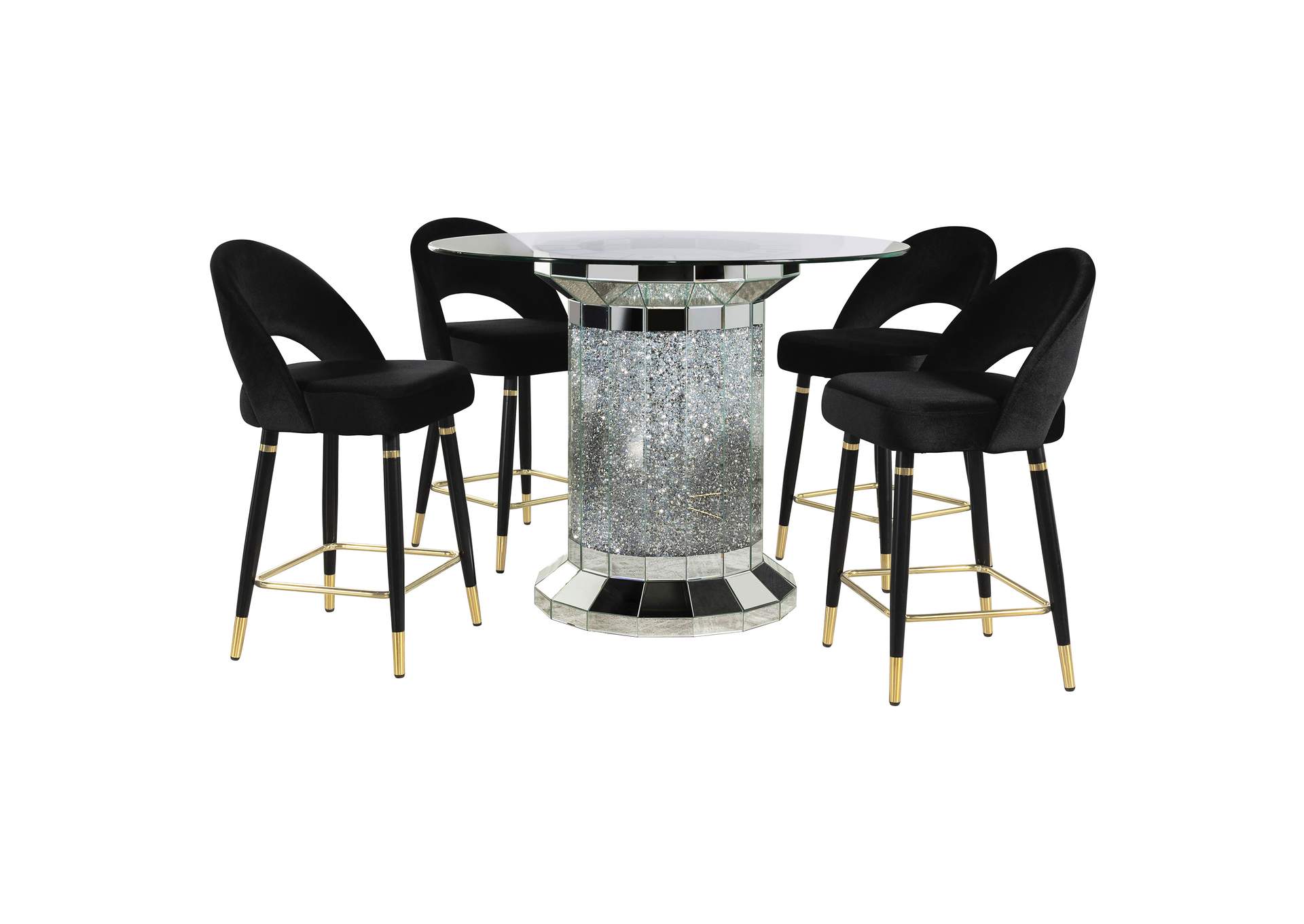 Ellie 5-piece Pedestal Counter Height Dining Room Set Mirror and Black,Coaster Furniture