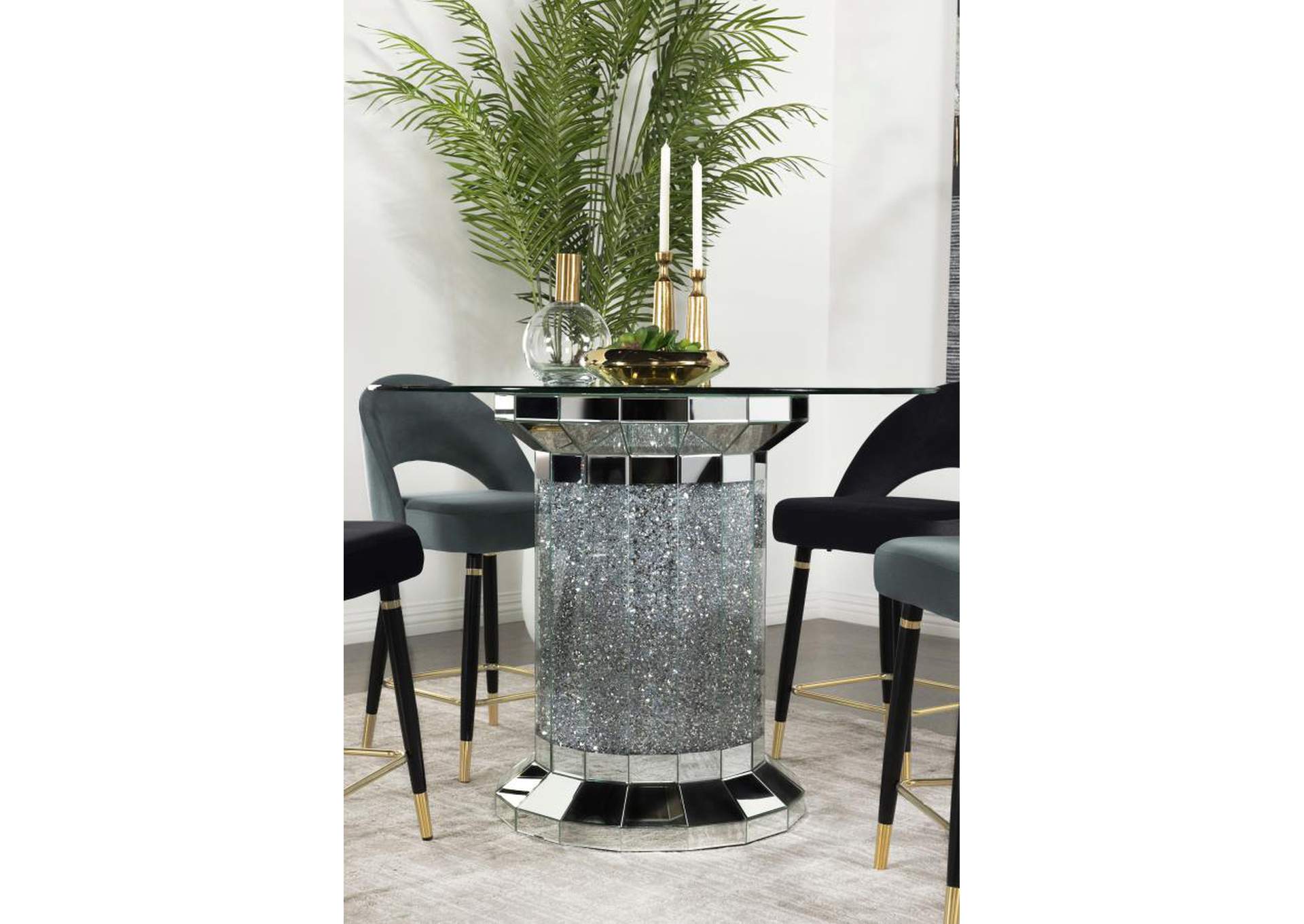 Ellie Pedestal Round Glass Top Counter Height Table Mirror,Coaster Furniture