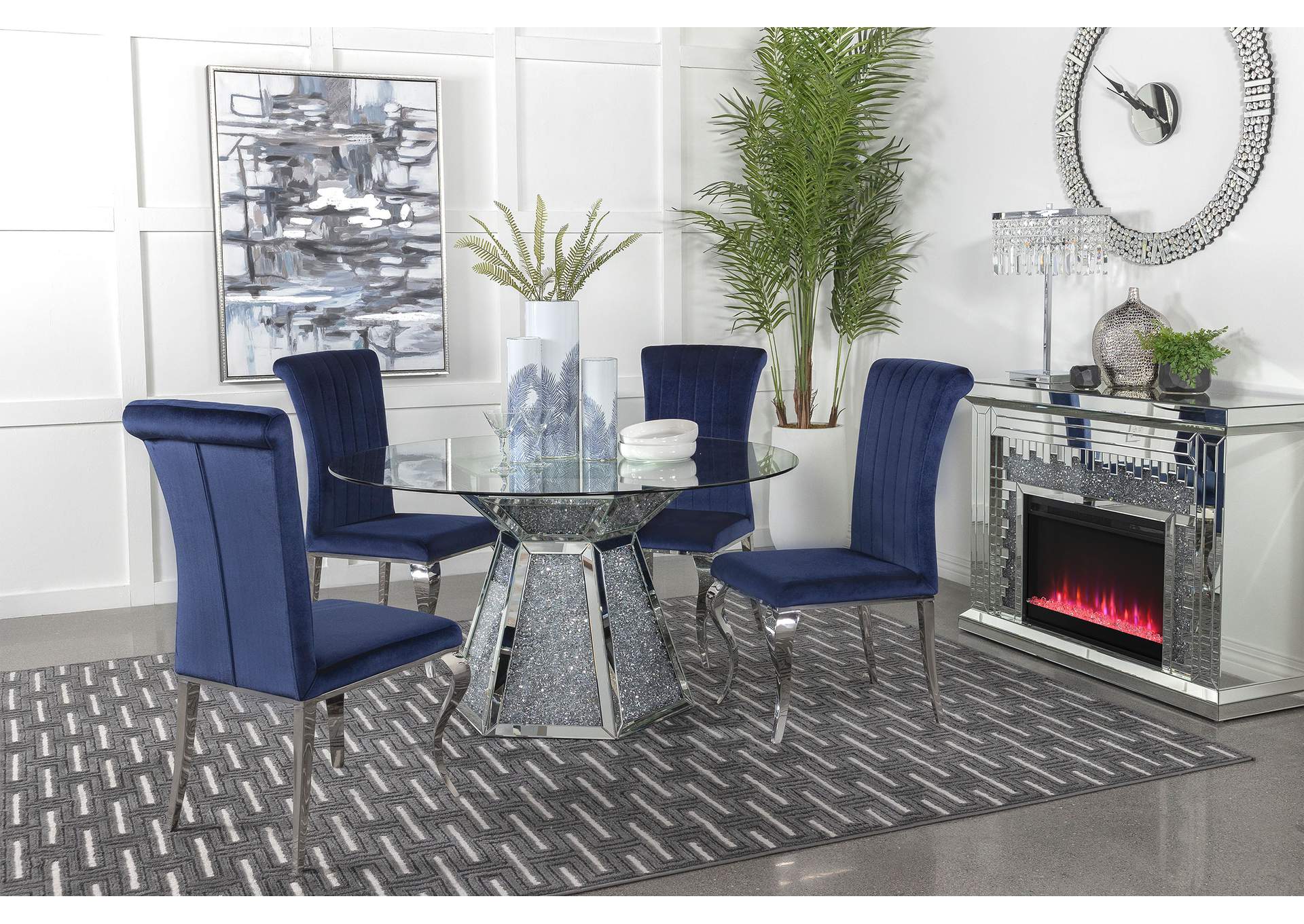 Quinn 5-piece Hexagon Pedestal Dining Room Set Mirror and Ink Blue,Coaster Furniture