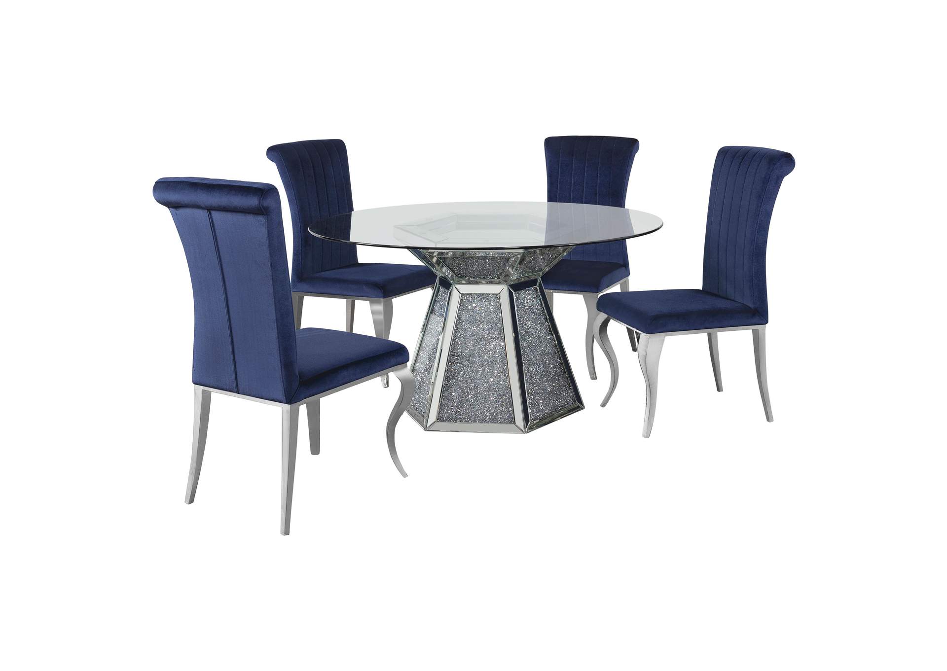 Quinn 5-piece Hexagon Pedestal Dining Room Set Mirror and Ink Blue,Coaster Furniture