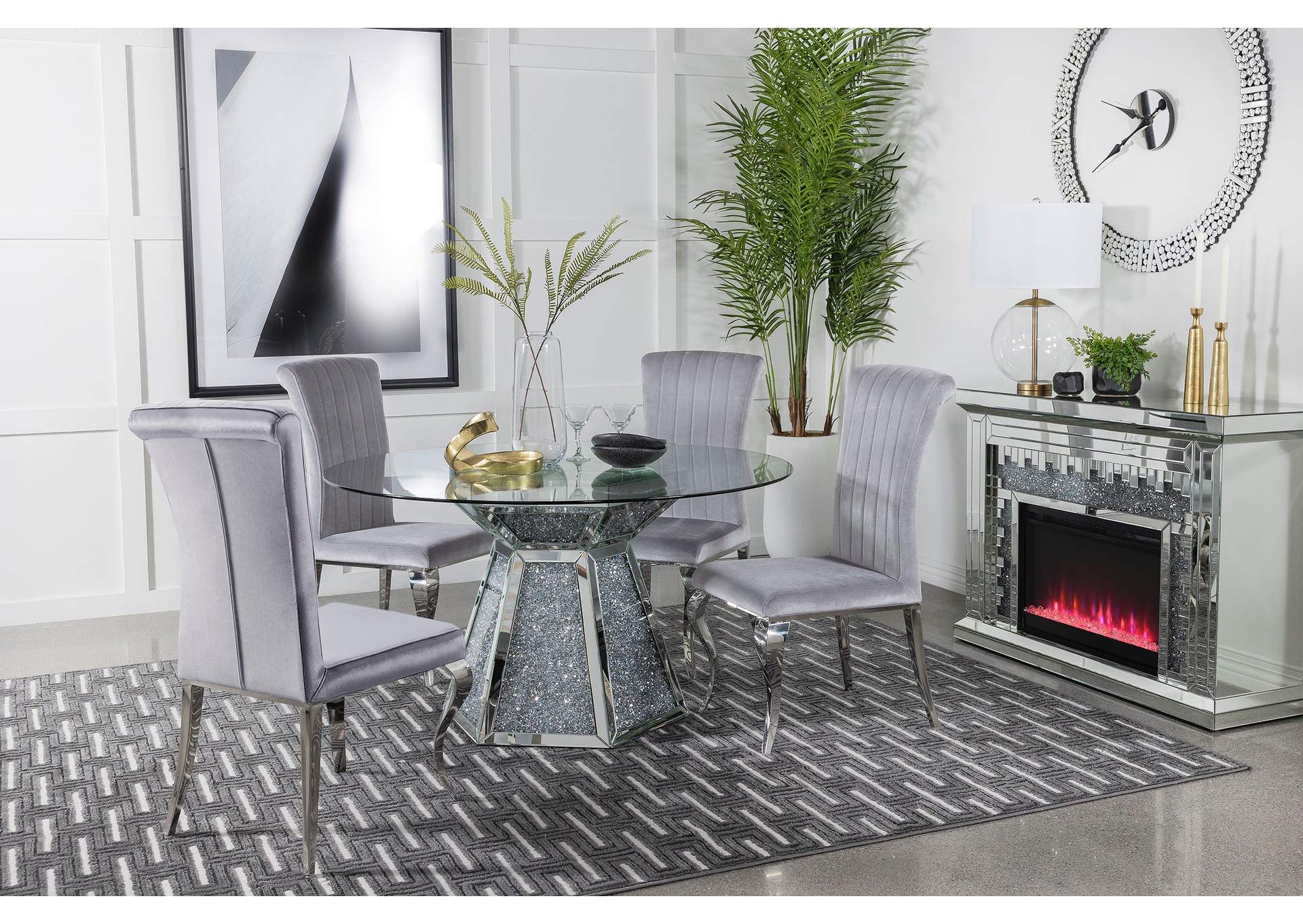 Quinn 5-piece Hexagon Pedestal Dining Room Set Mirror and Grey,Coaster Furniture