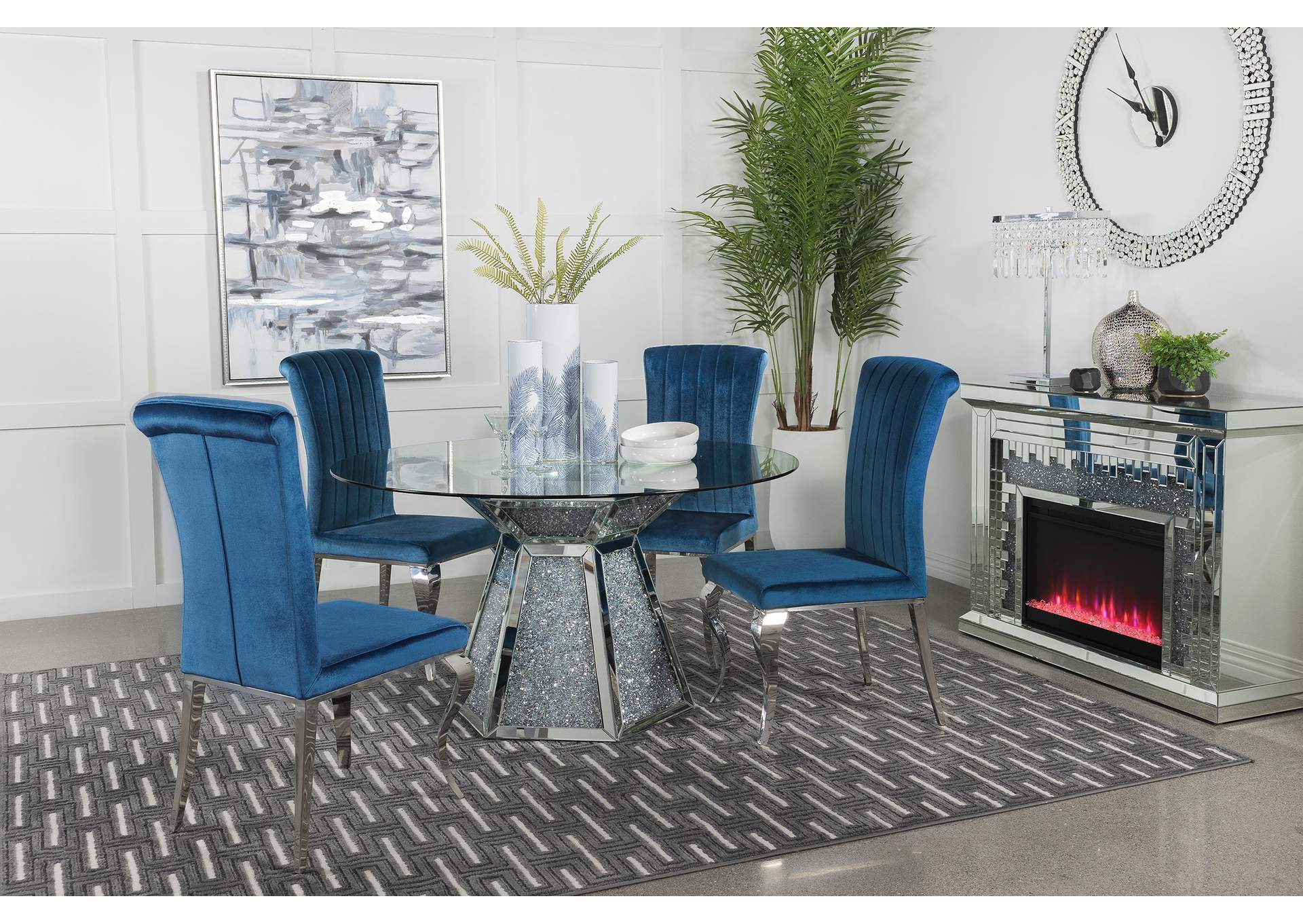 Quinn 5-piece Hexagon Pedestal Dining Room Set Mirror and Teal,Coaster Furniture