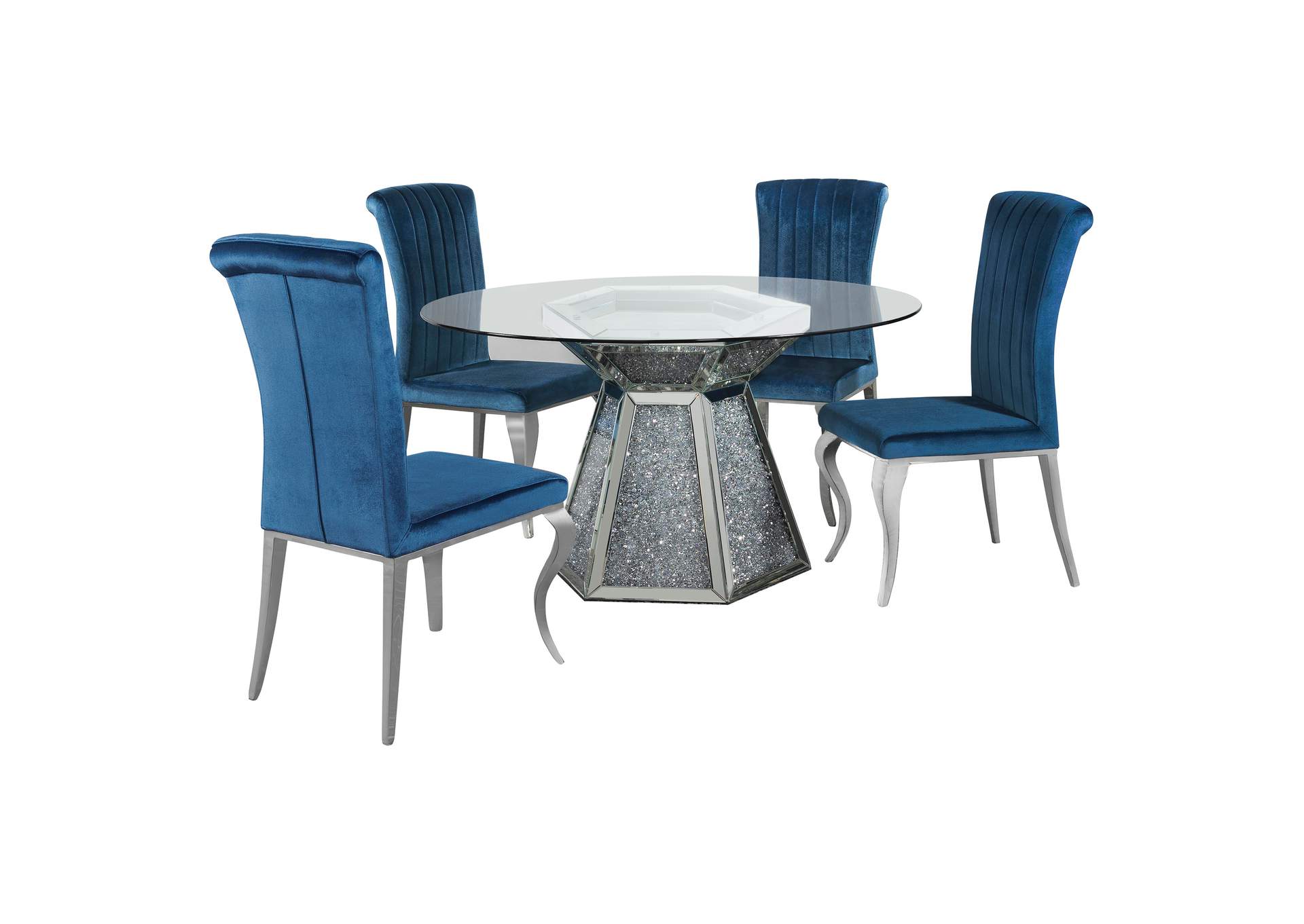 Quinn 5-piece Hexagon Pedestal Dining Room Set Mirror and Teal,Coaster Furniture