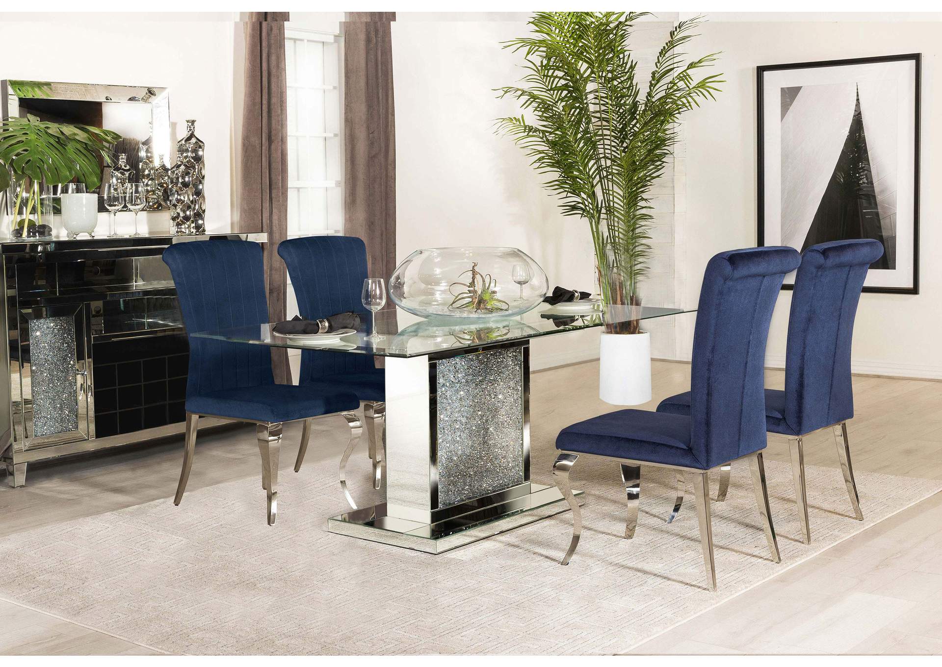 Marilyn 5-piece Rectangular Dining Set Mirror and Ink Blue,Coaster Furniture