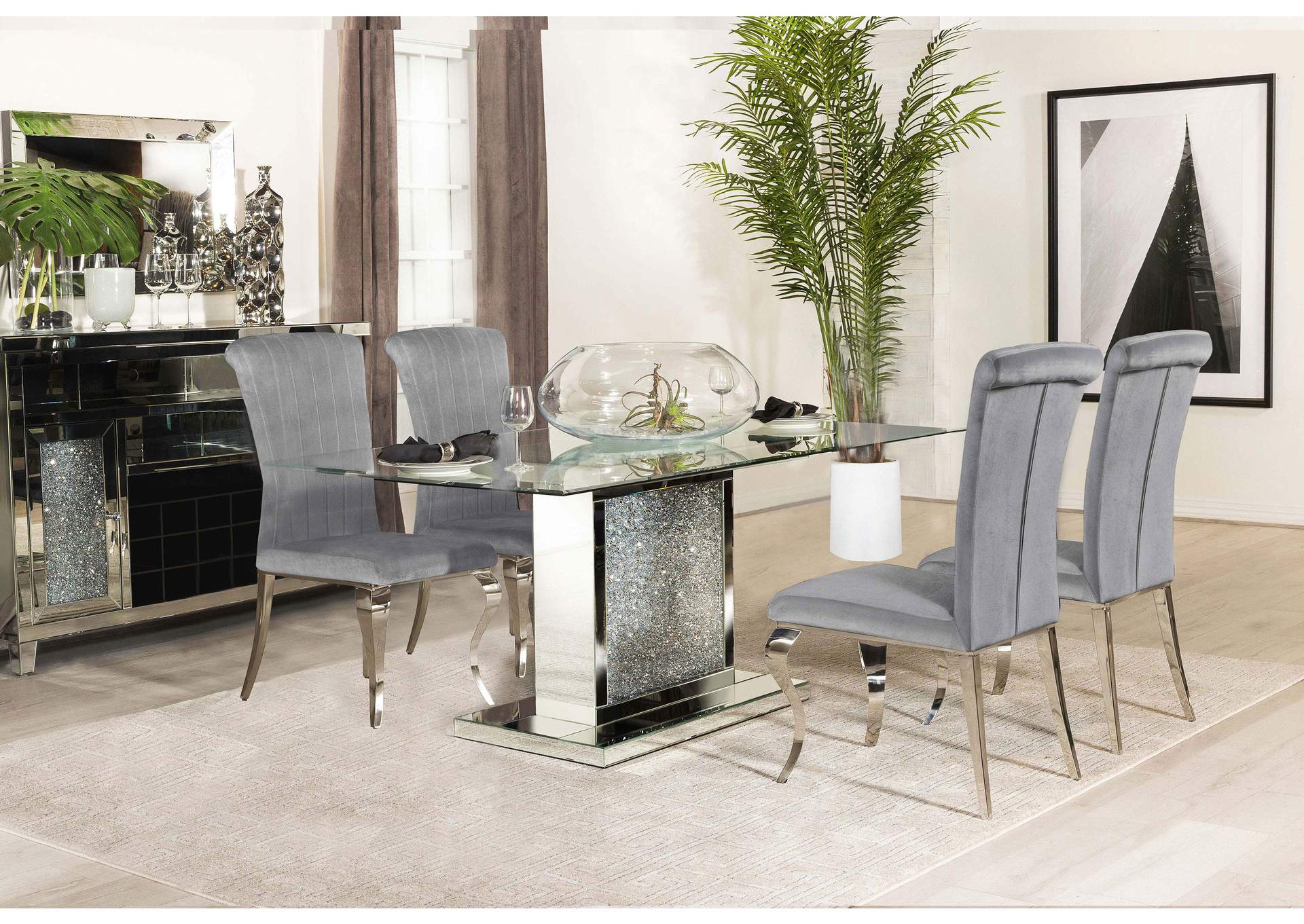 Marilyn 5-piece Rectangular Dining Set Mirror and Grey,Coaster Furniture