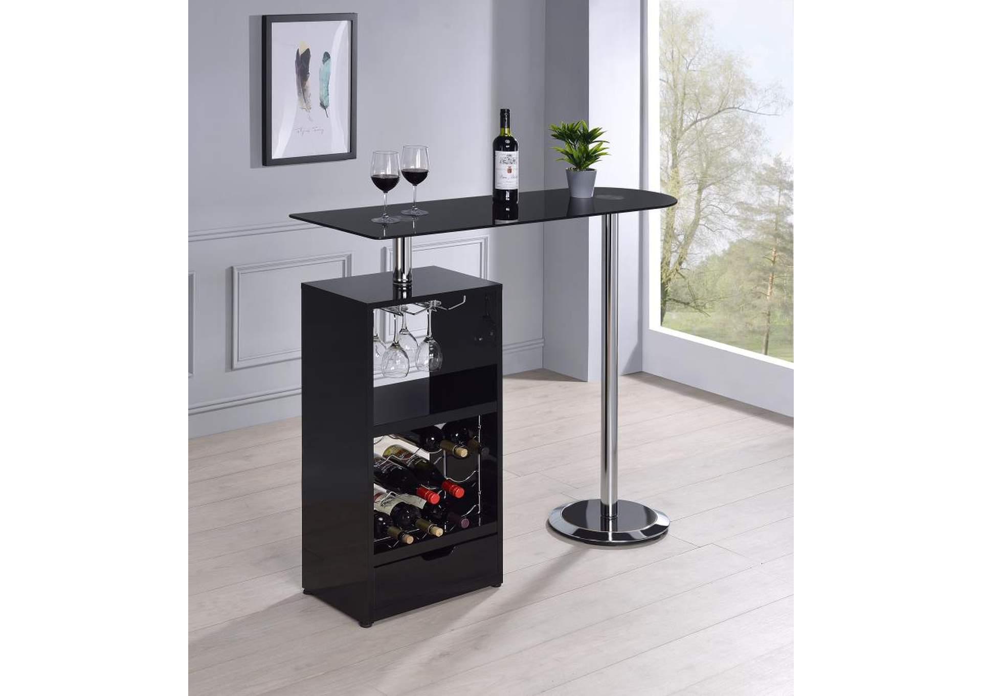 1-Drawer Bar Table Glossy Black,Coaster Furniture