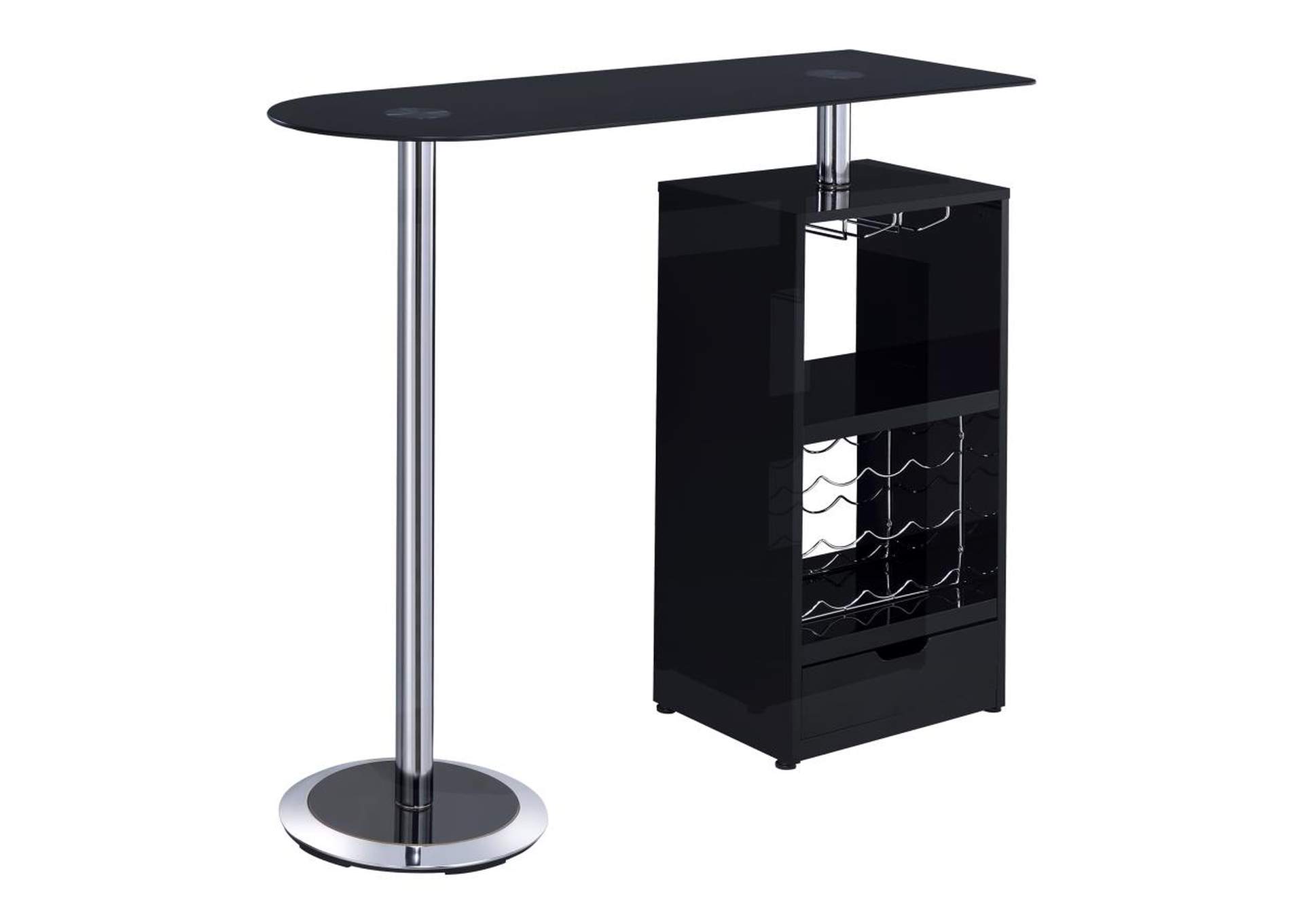 1-Drawer Bar Table Glossy Black,Coaster Furniture