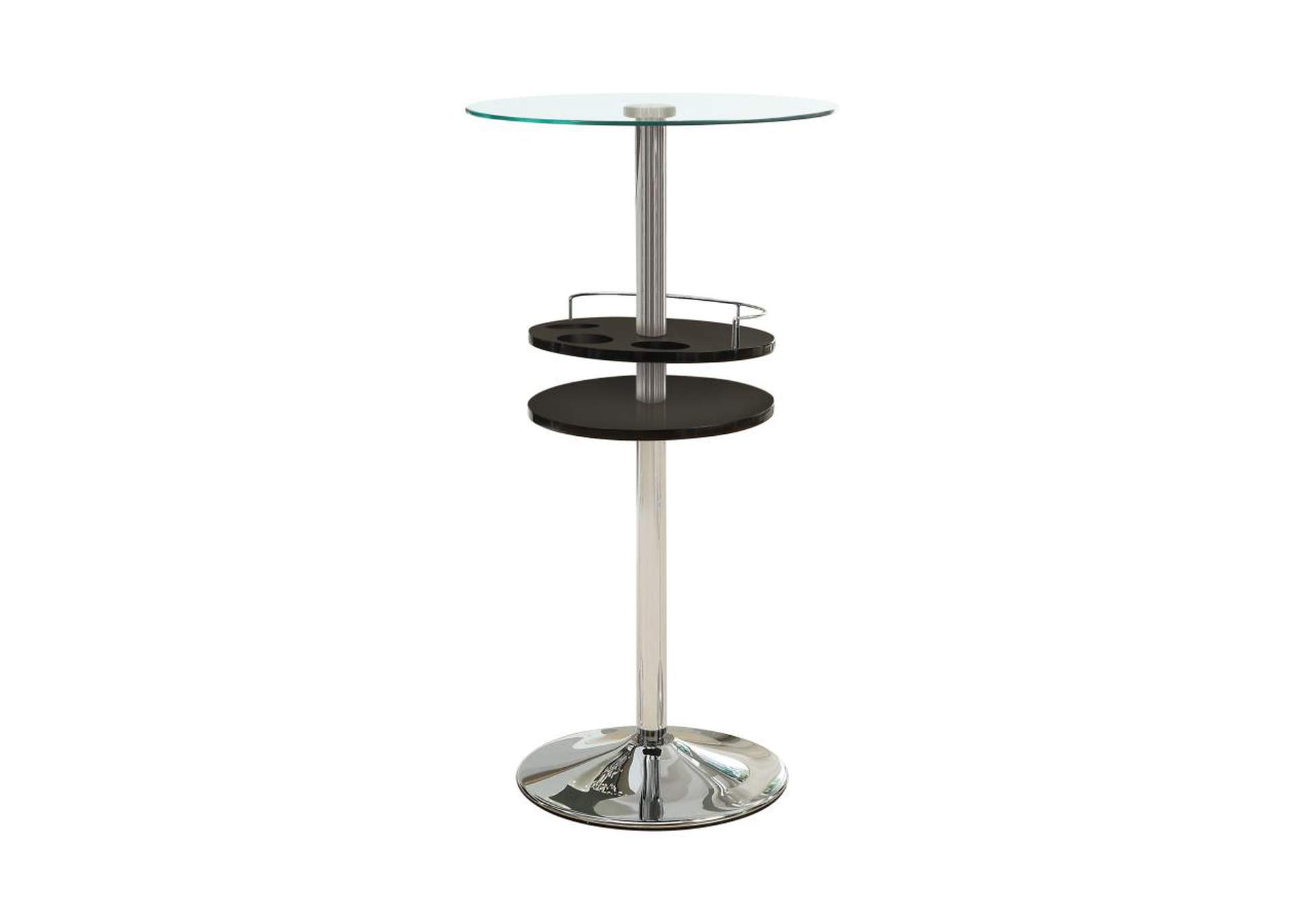 Glass Top Bar Table With Wine Storage Black And Chrome,Coaster Furniture