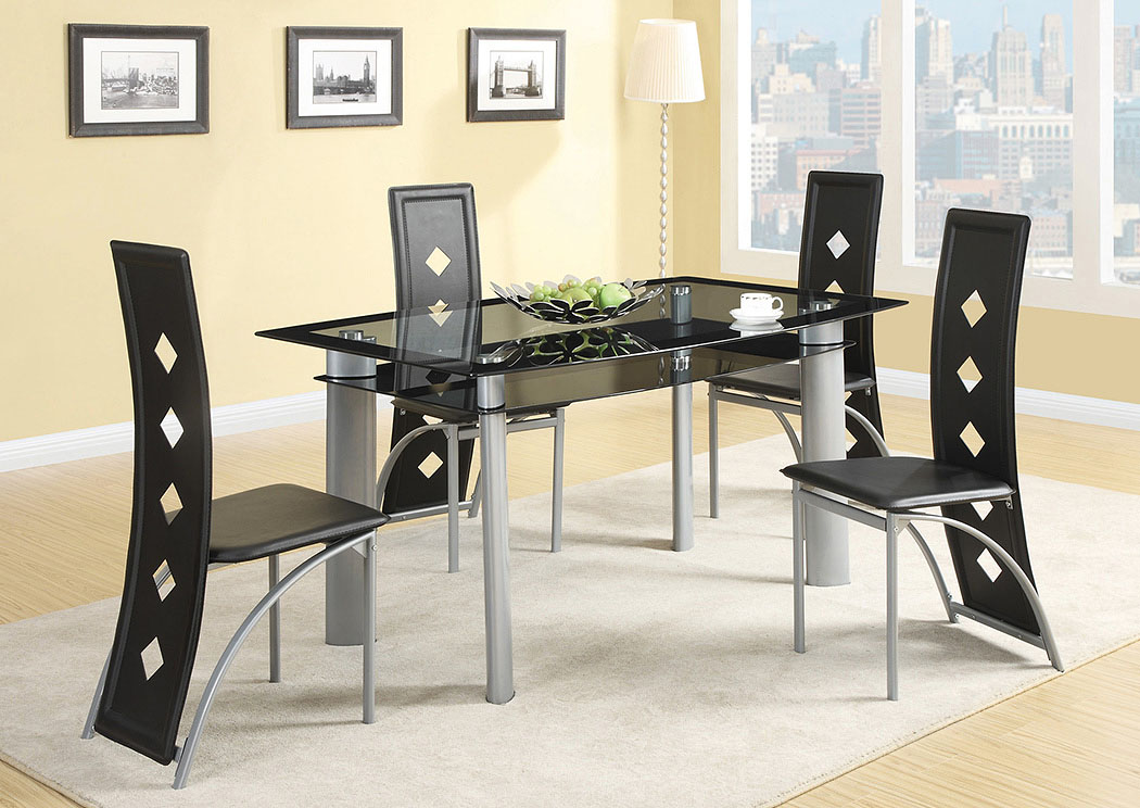 Fontana Silver Metal Dining Table w/ 4 Side Chairs,ABF Coaster Furniture