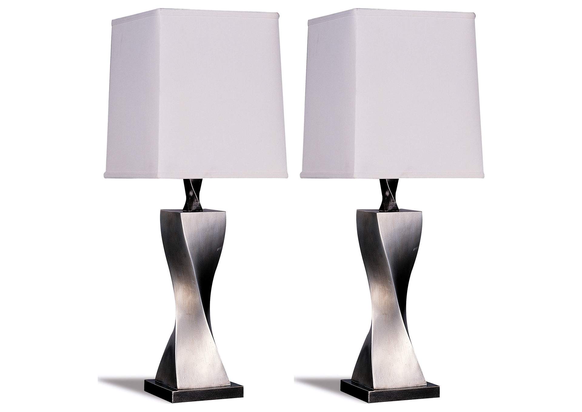 Keene Square Shade Table Lamps White and Antique Silver (Set of 2),Coaster Furniture