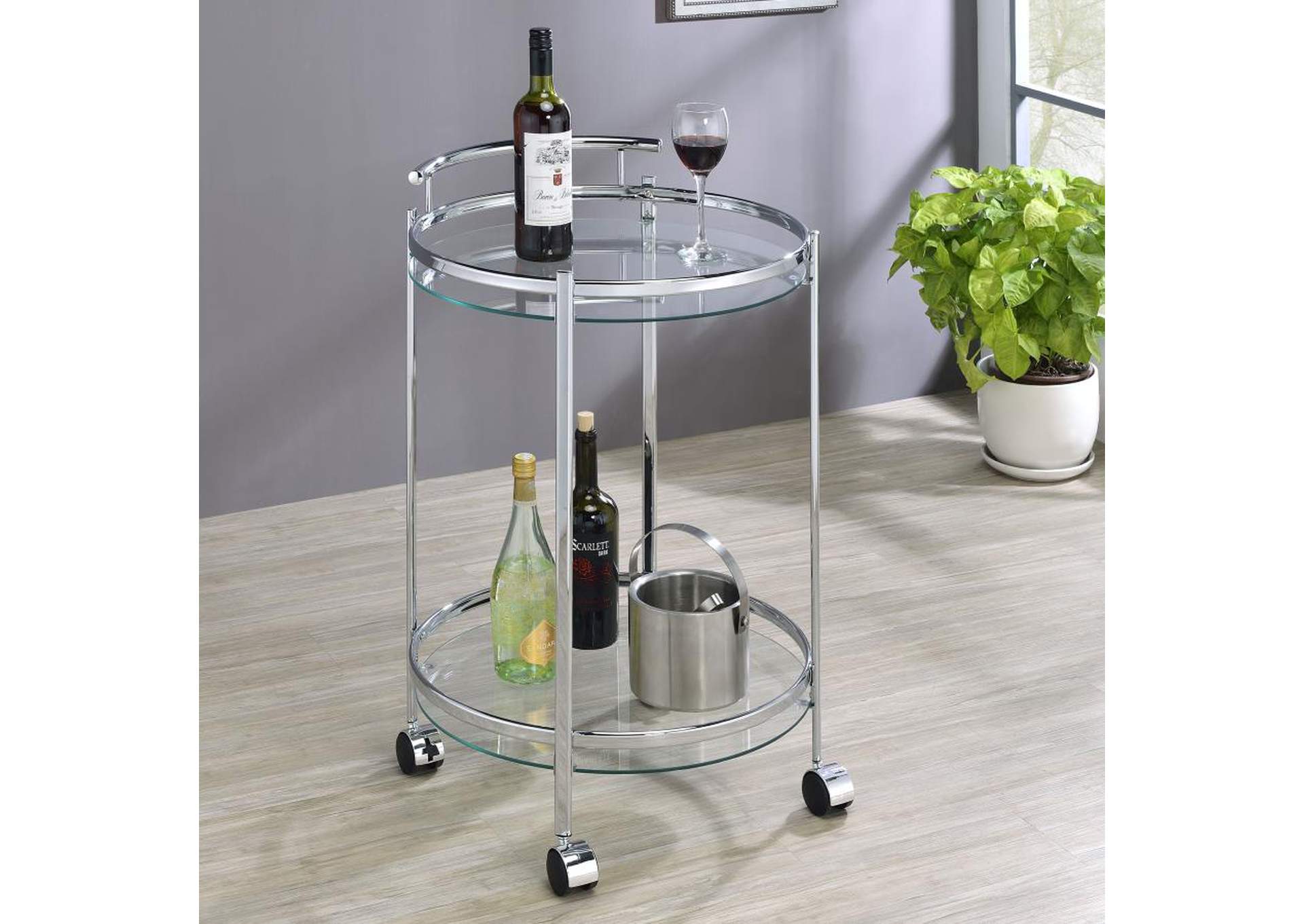 Chrissy Round Glass Bar Cart Chrome,Coaster Furniture