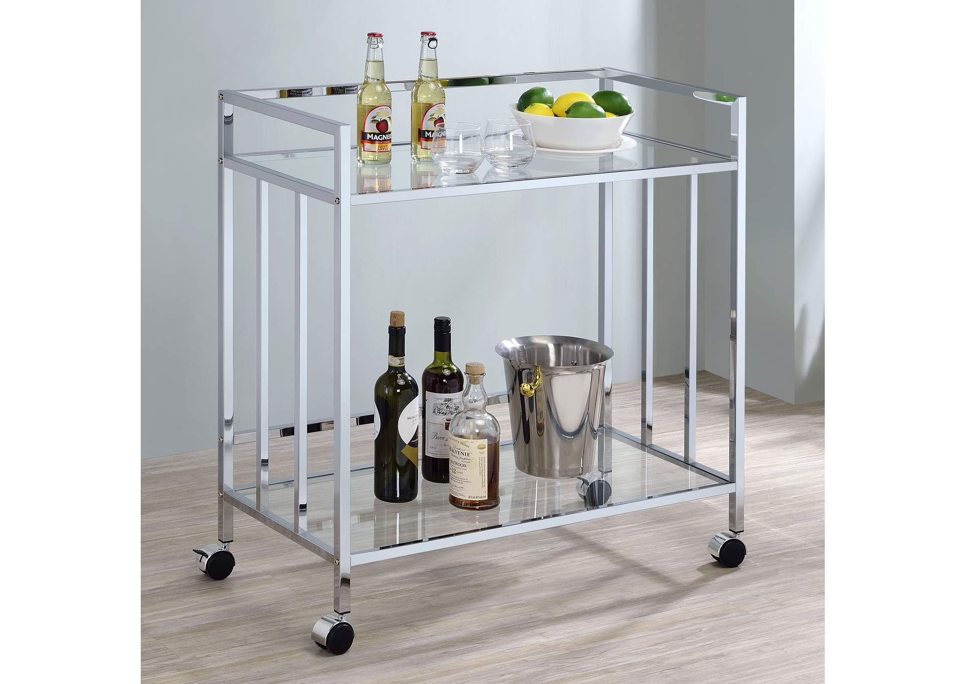 Cara Rectangular Glass Bar Cart Chrome,Coaster Furniture
