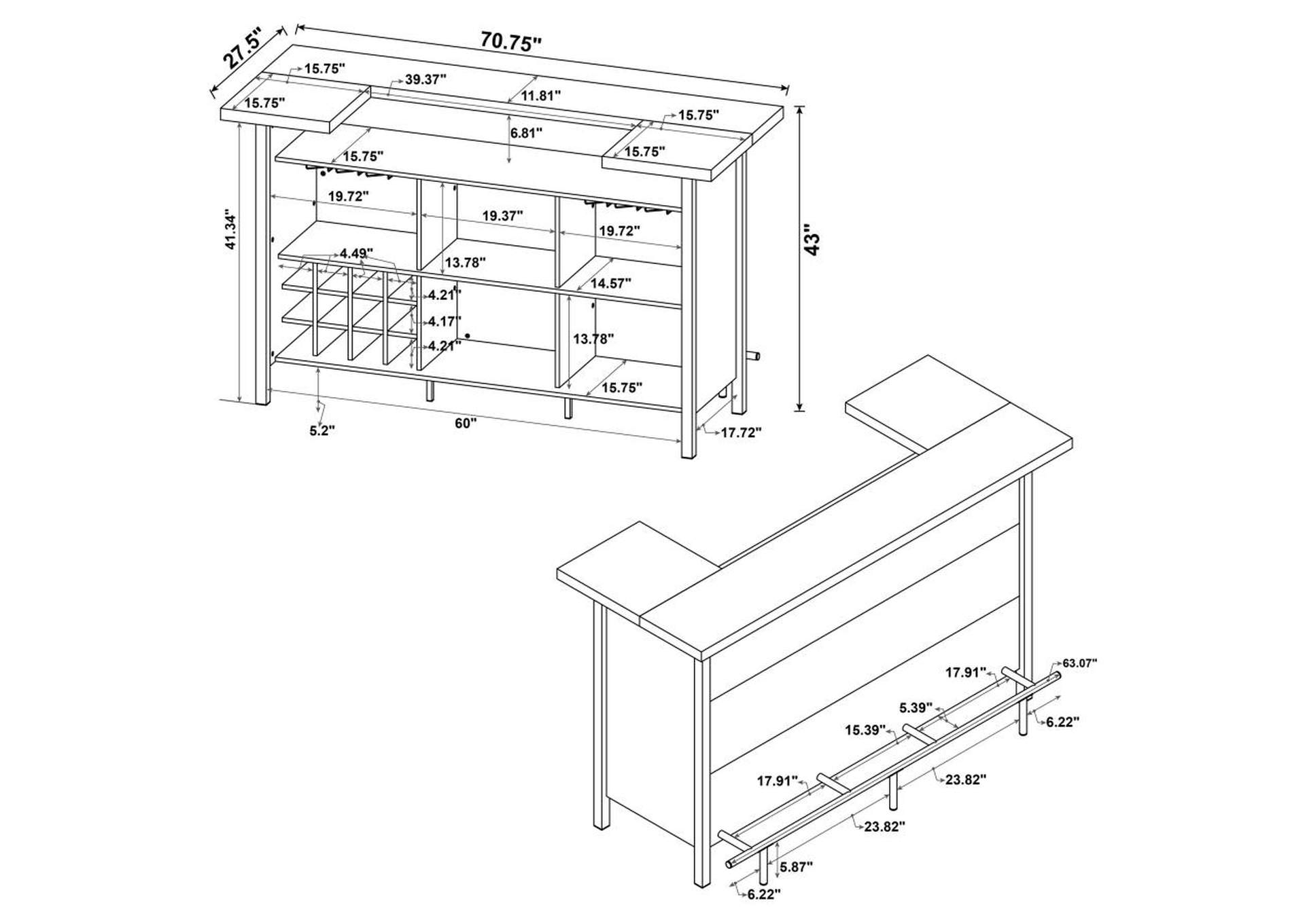 Bellemore Bar Unit with Footrest Grey Driftwood and Black Brothers Fine