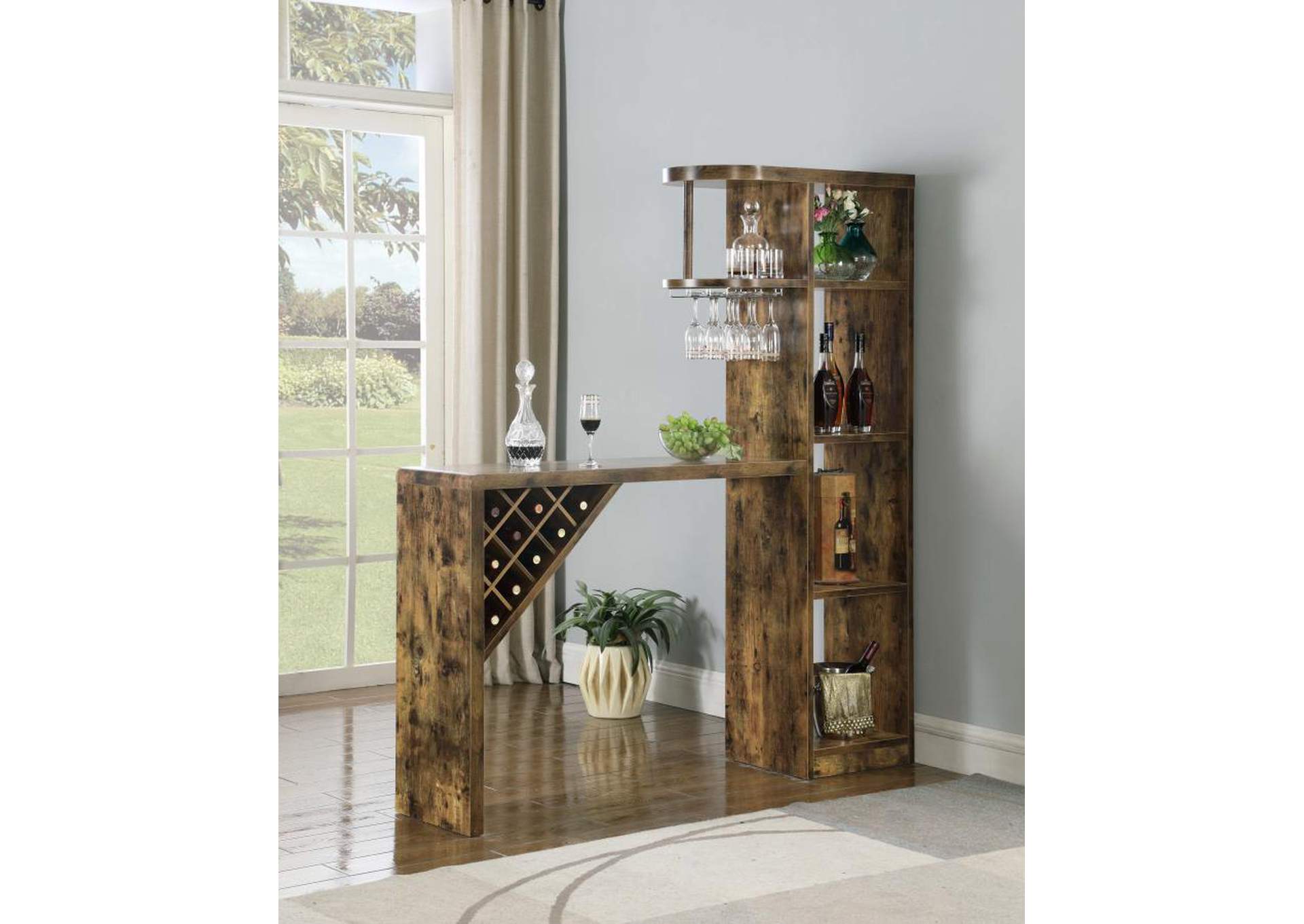 Belvedere 5Shelf Bar Table Storage Antique Nutmeg Jerusalem Furniture