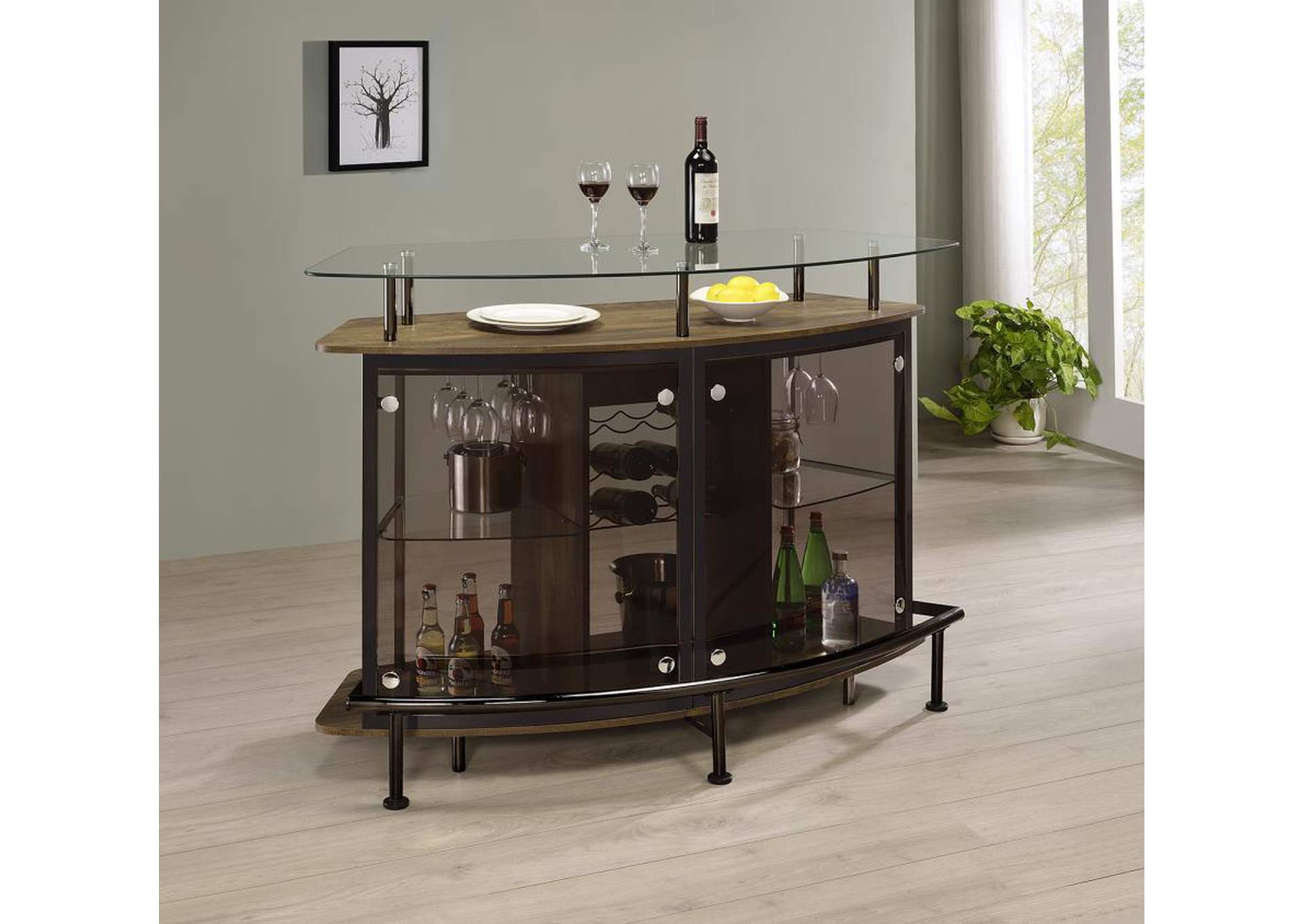 Gideon Crescent Shaped Glass Top Bar Unit With Drawer,Coaster Furniture