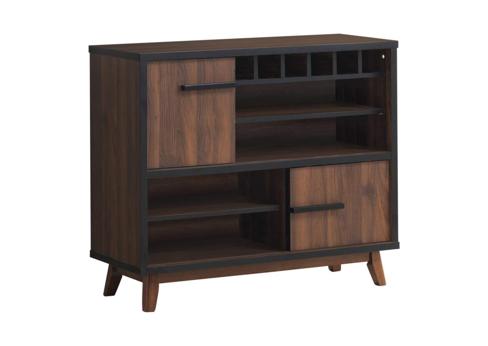 Wine Cabinet with 2 Sliding Doors Walnut and Black,Coaster Furniture