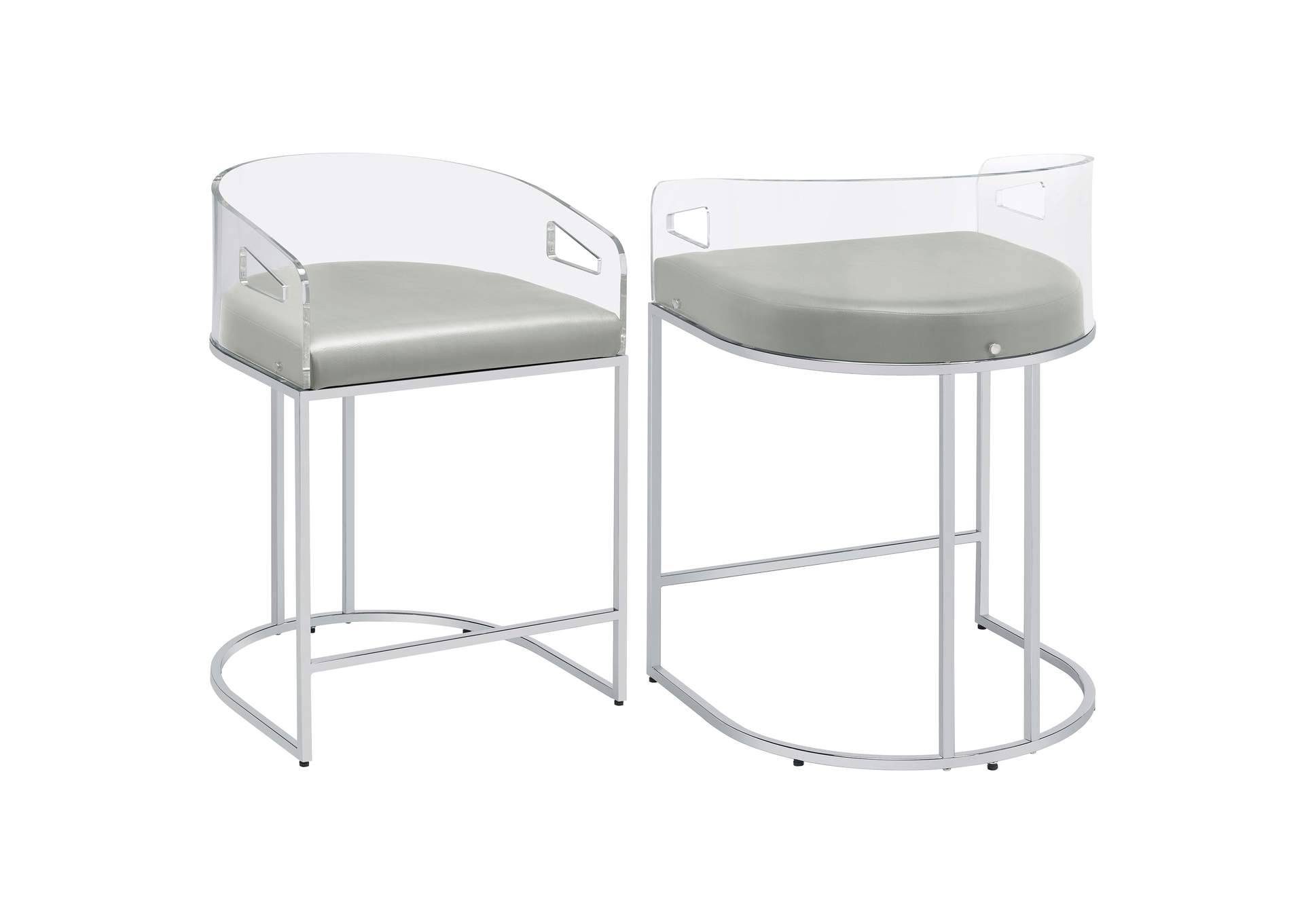 Thermosolis Acrylic Back Counter Height Stools Grey and Chrome (Set of 2),Coaster Furniture