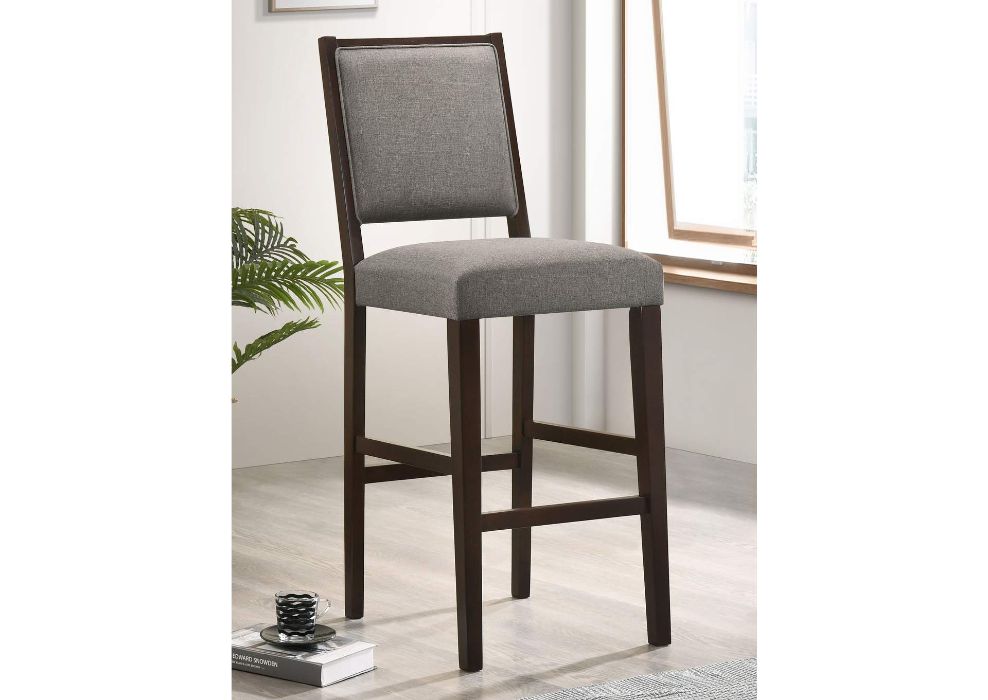 Bedford Upholstered Open Back Bar Stools with Footrest (Set of 2) Grey and Espresso,Coaster Furniture