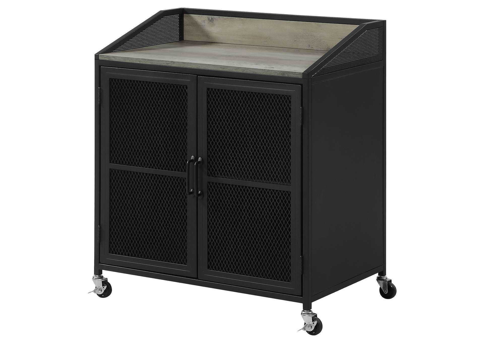 Arlette Wine Cabinet with Wire Mesh Doors Grey Wash and Sandy Black,Coaster Furniture