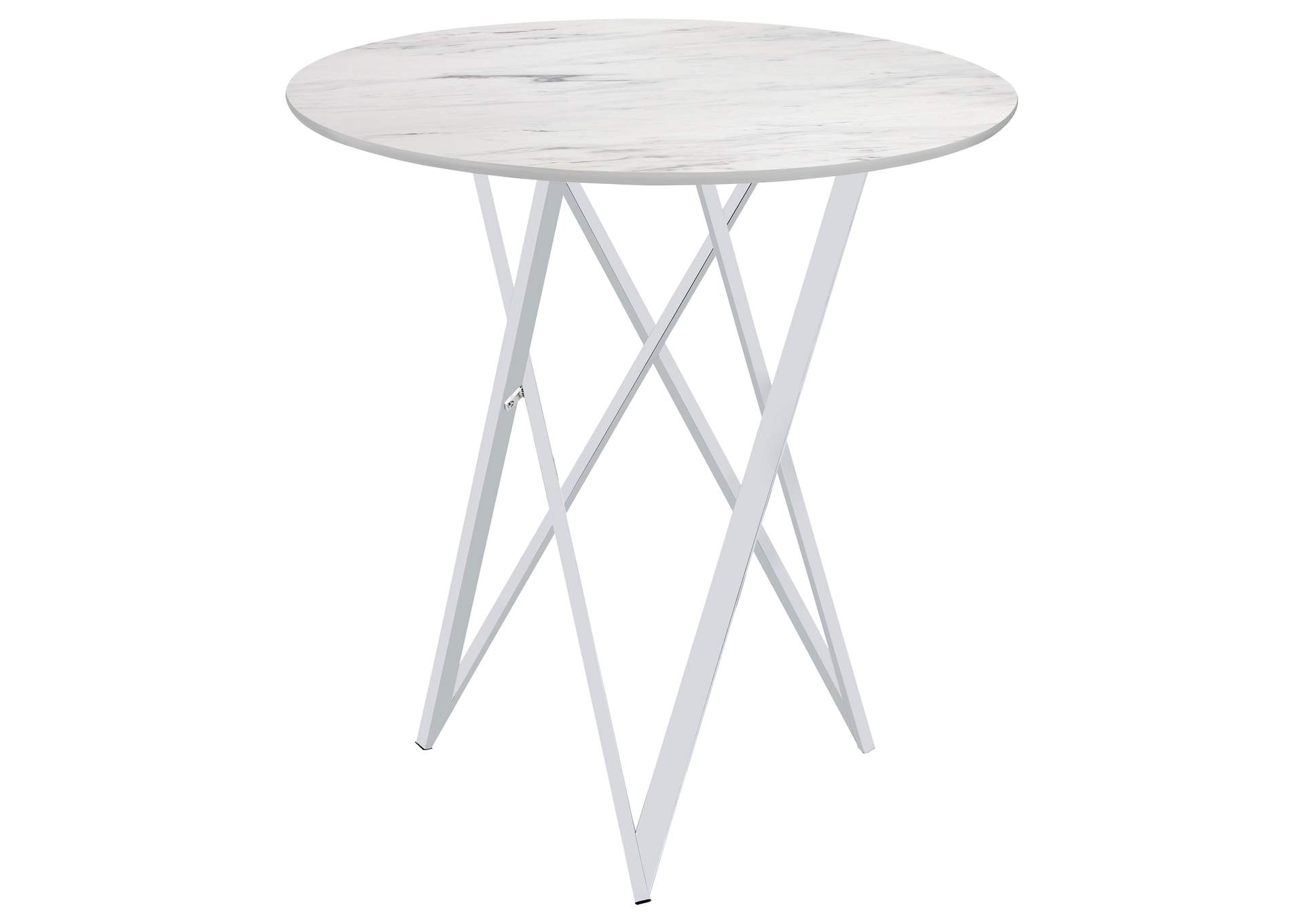Bexter Faux Marble Round Top Bar Table White and Chrome,Coaster Furniture