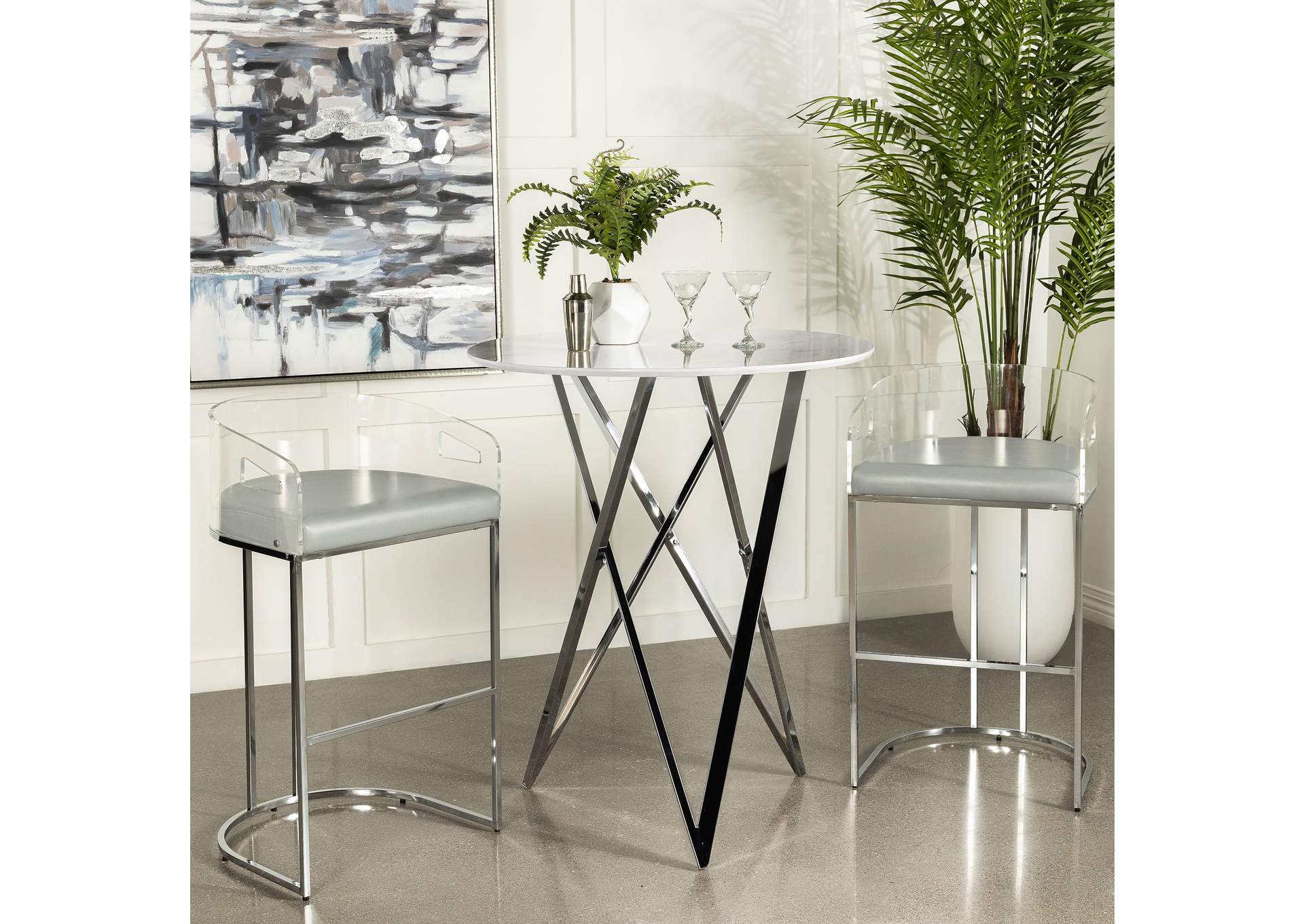 Bexter Faux Marble Round Top Bar Table White and Chrome,Coaster Furniture