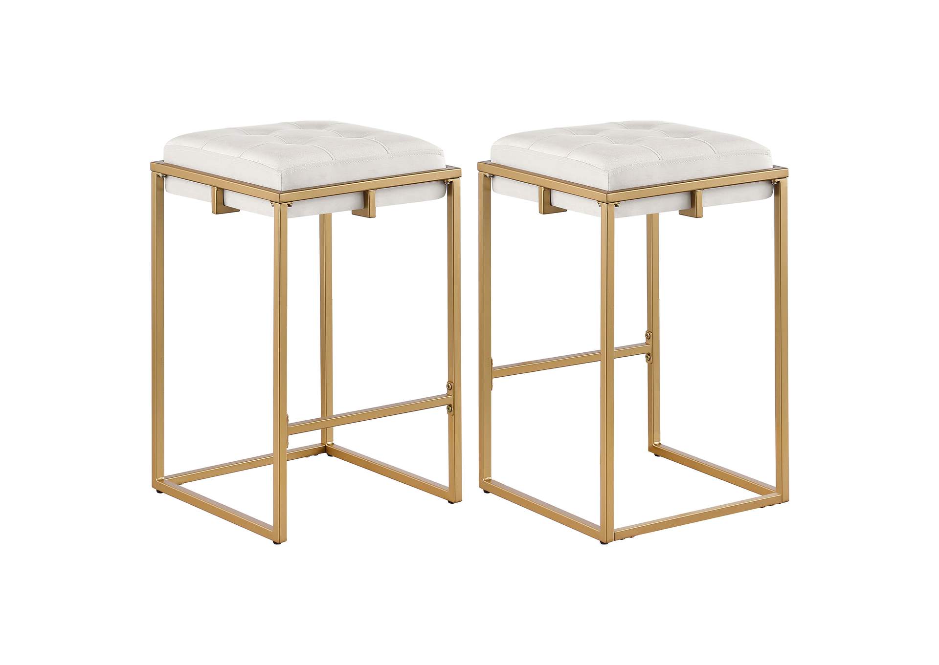 Nadia Square Padded Seat Counter Height Stool (Set of 2) Beige and Gold,Coaster Furniture