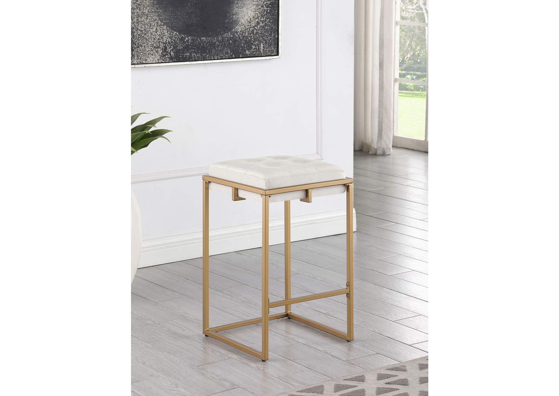 Nadia Square Padded Seat Counter Height Stool (Set of 2) Beige and Gold,Coaster Furniture