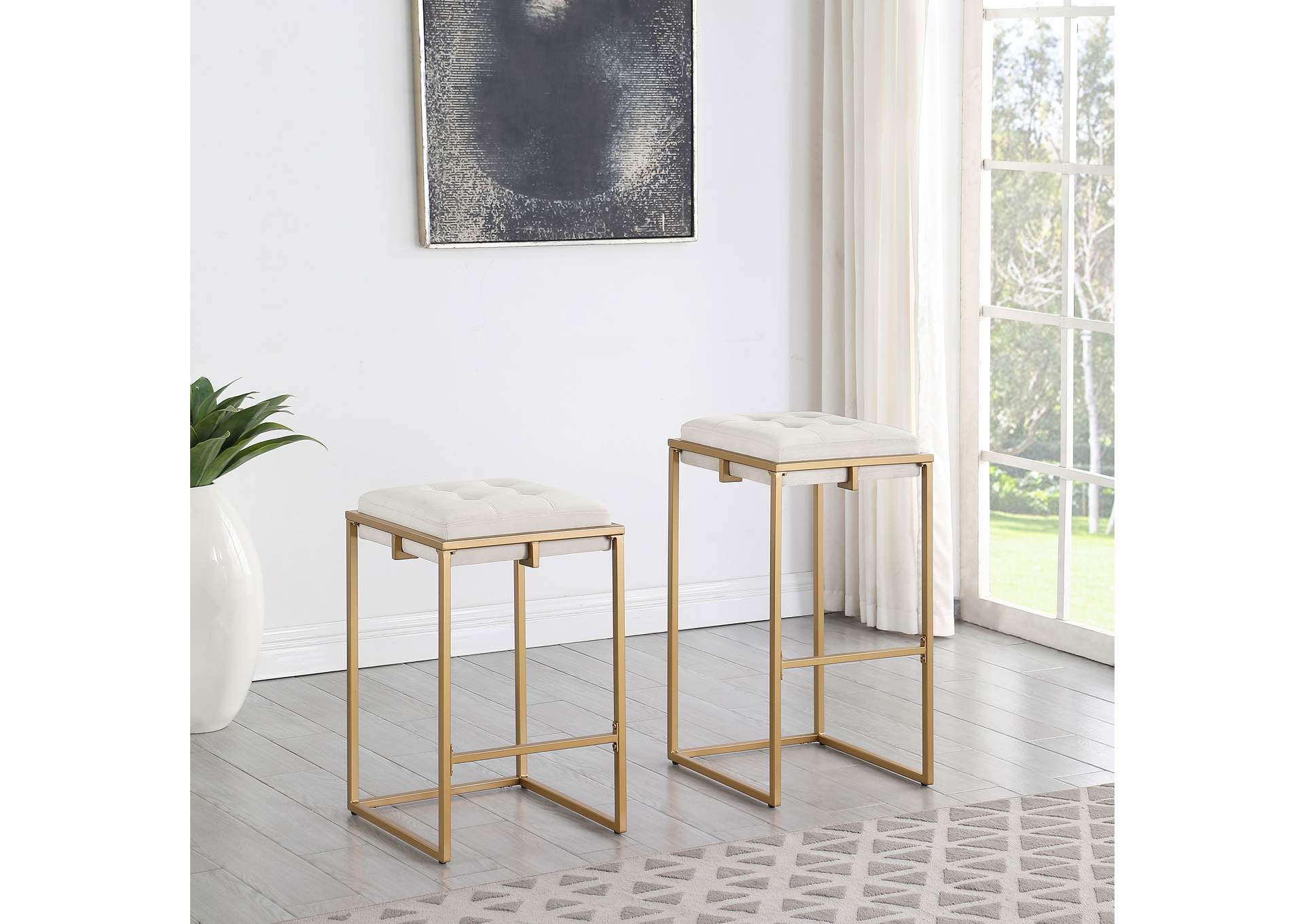 Nadia Square Padded Seat Counter Height Stool (Set of 2) Beige and Gold,Coaster Furniture