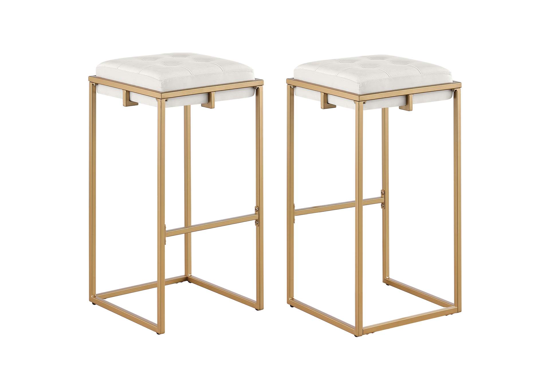 Nadia Square Padded Seat Bar Stool (Set of 2) Beige and Gold,Coaster Furniture