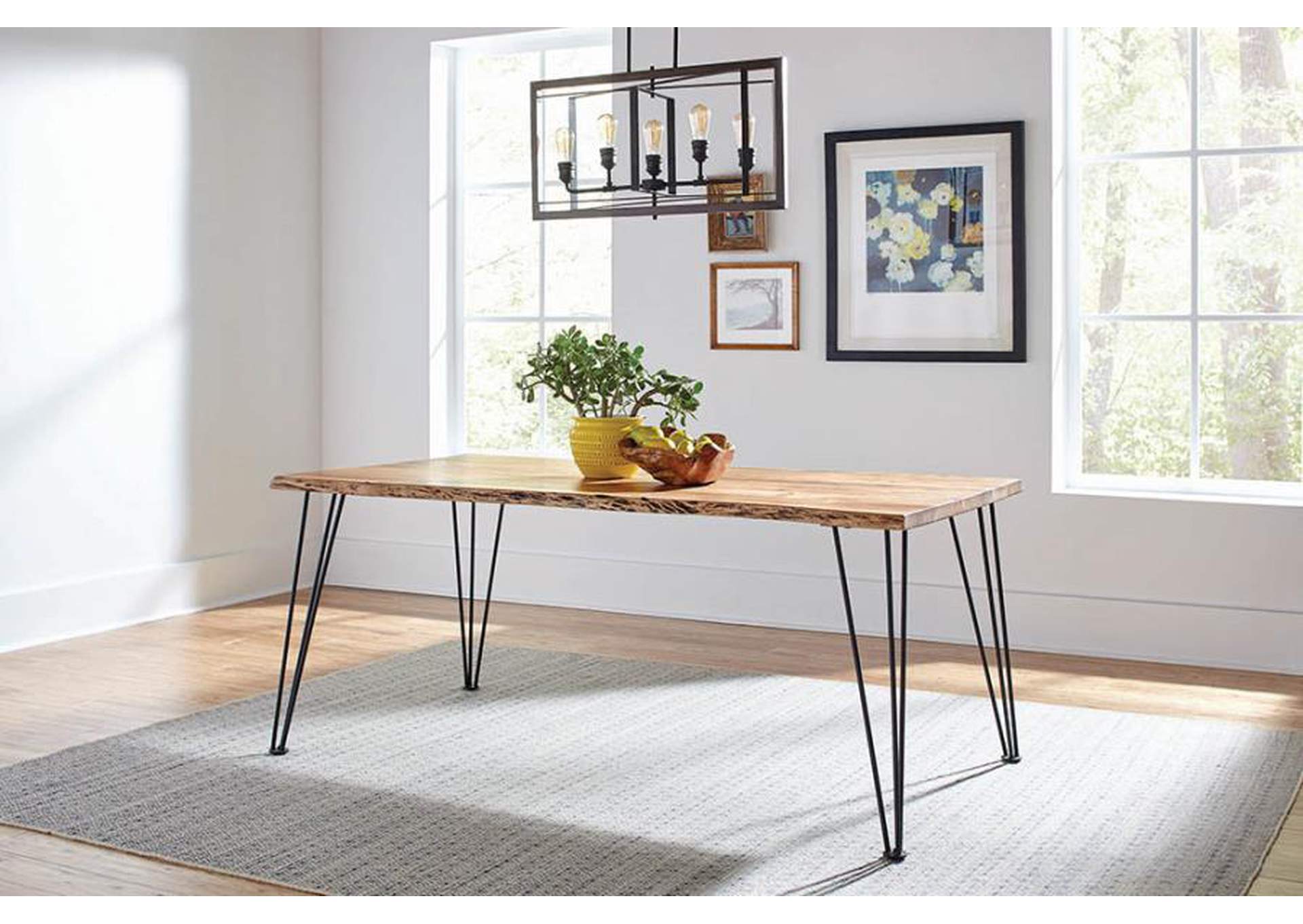 Sherman Rectangular Dining Table Natural Acacia and Matte Black,Coaster Furniture