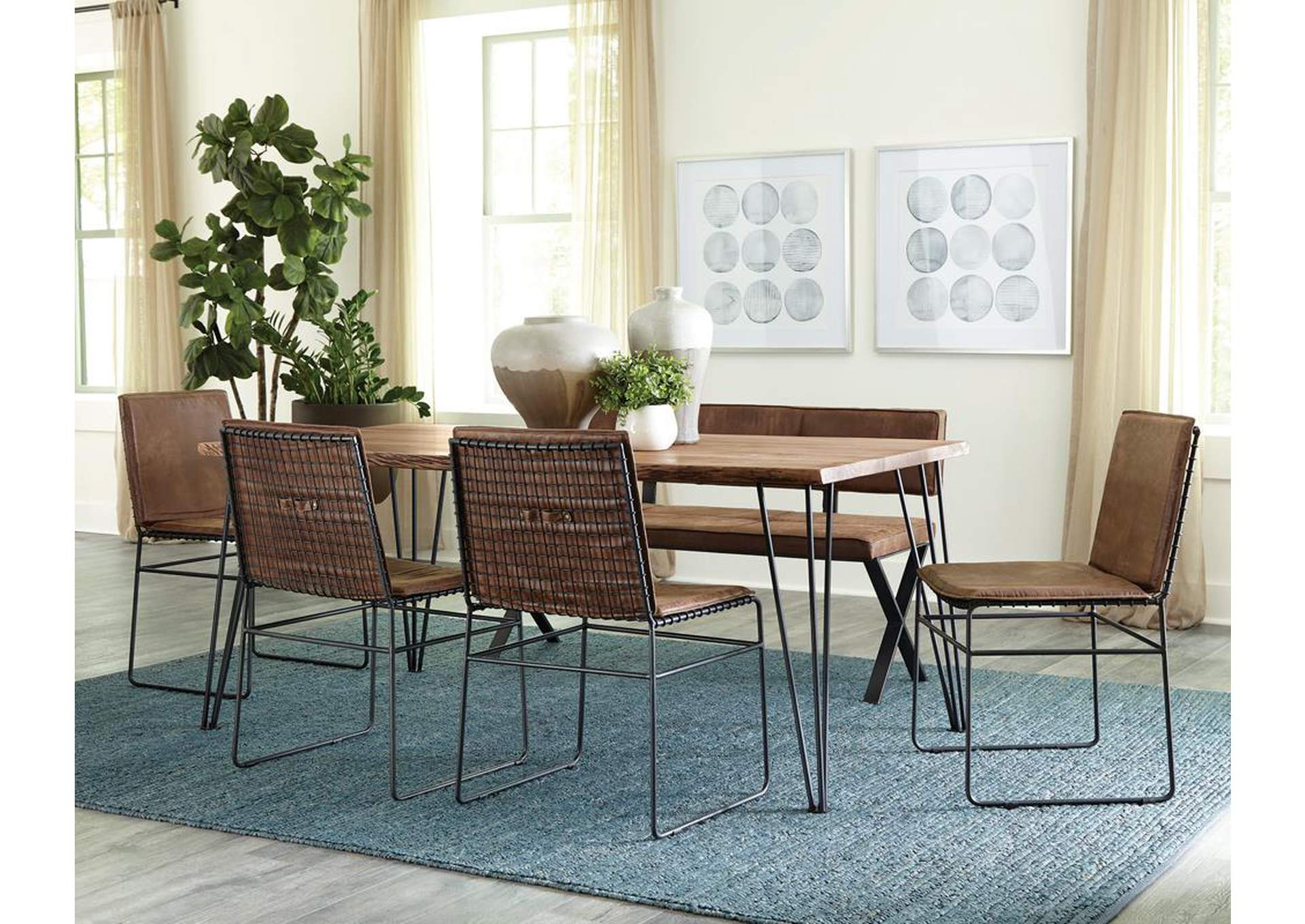 6 Piece Rectangular Dining Set W/ 4 Chairs & Dining Bench,Coaster Furniture