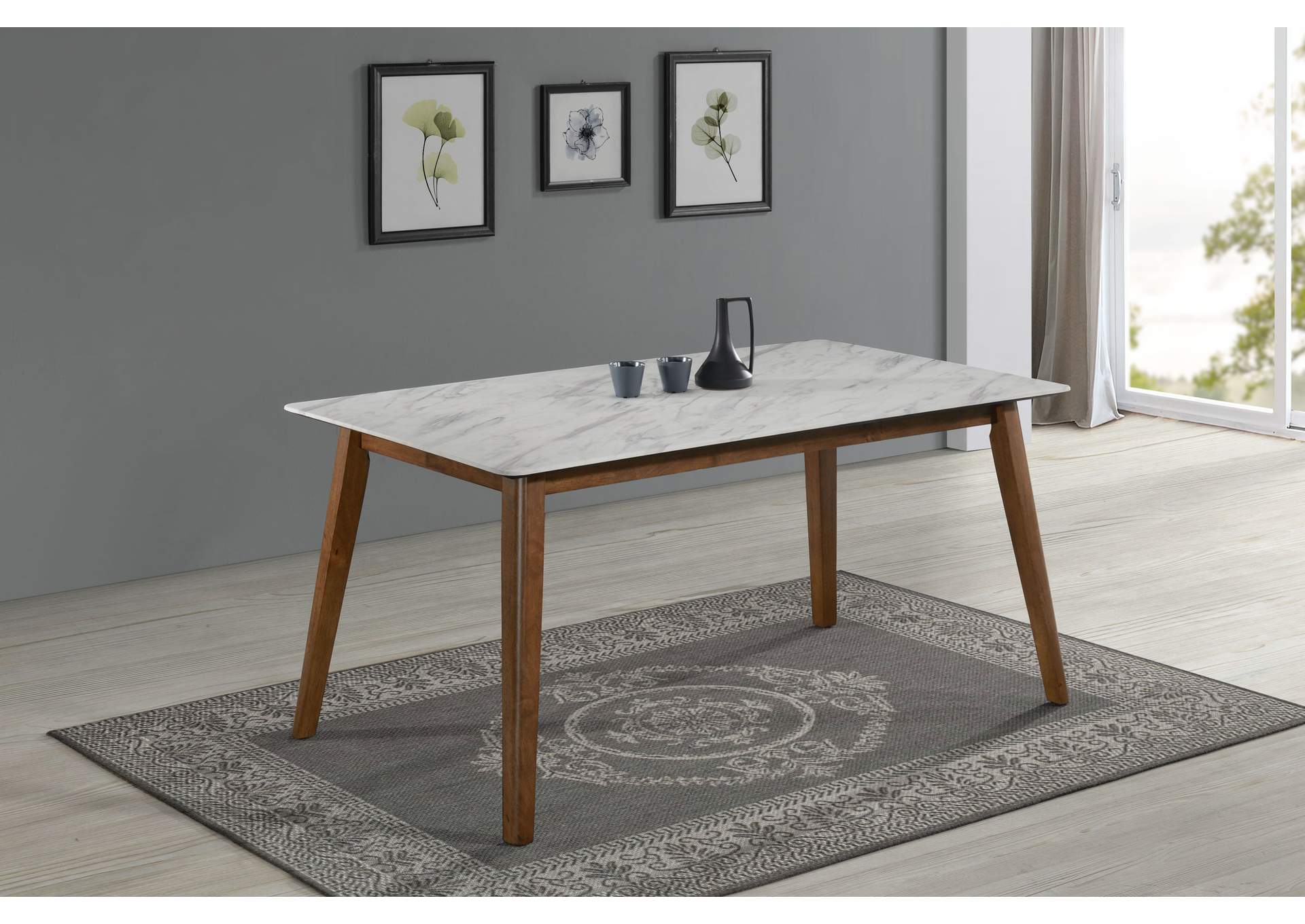 Everett Faux Marble Top Dining Table Natural Walnut and White,Coaster Furniture