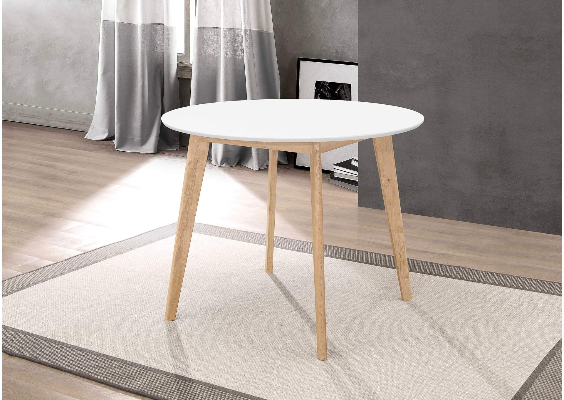 Breckenridge Round Dining Table Matte White and Natural Oak,Coaster Furniture