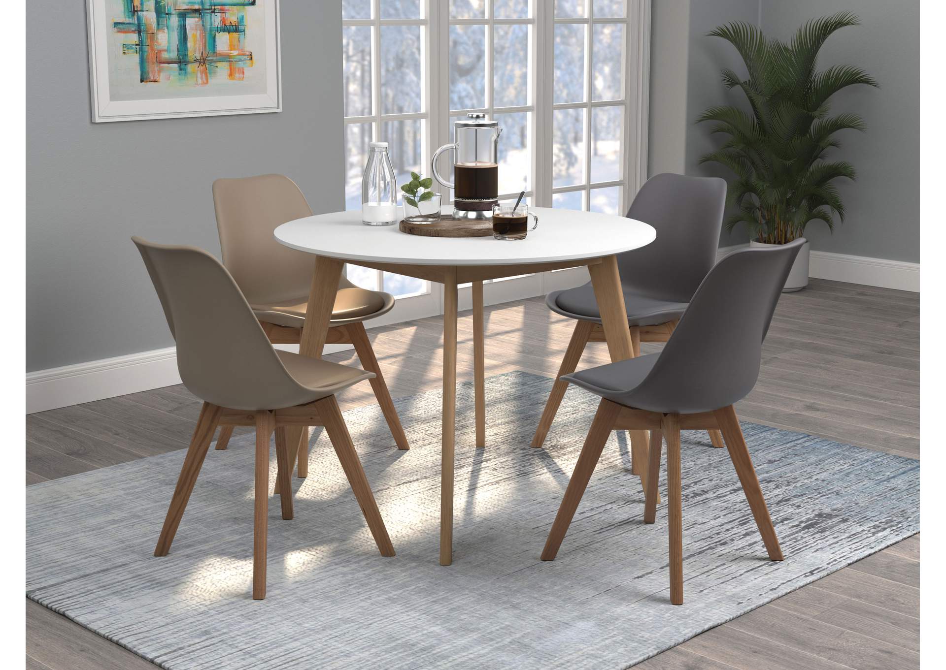 Breckenridge Round Dining Table Matte White and Natural Oak,Coaster Furniture