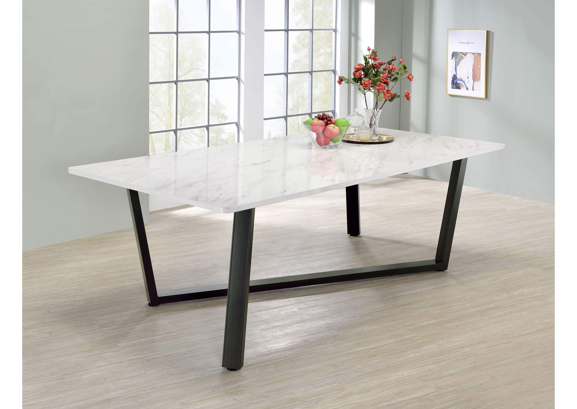 Mayer Rectangular Dining Table Faux White Marble and Gunmetal,Coaster Furniture