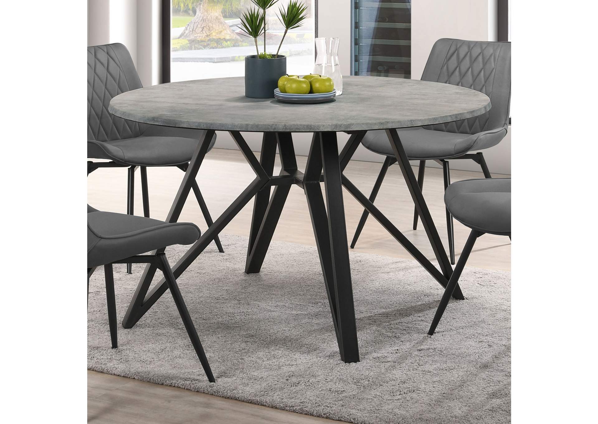 Neil Round Wood Top Dining Table Concrete and Black,Coaster Furniture