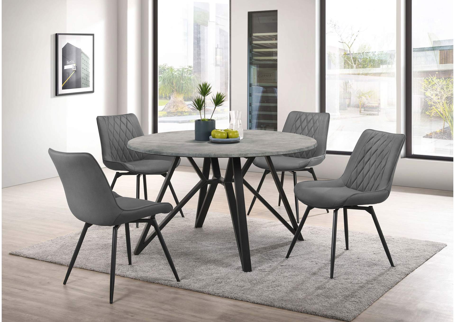 Neil Round Wood Top Dining Table Concrete and Black,Coaster Furniture