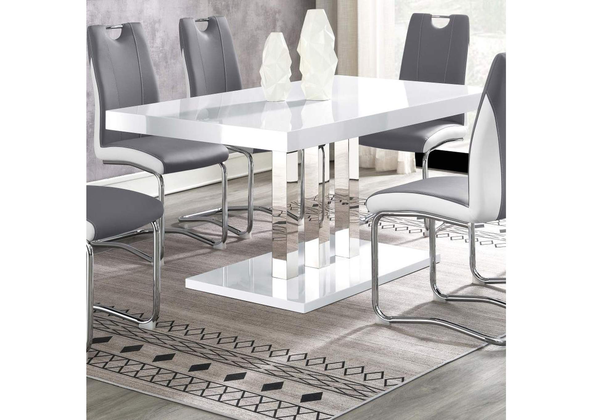 Brooklyn Rectangular Dining Table White High Gloss and Chrome