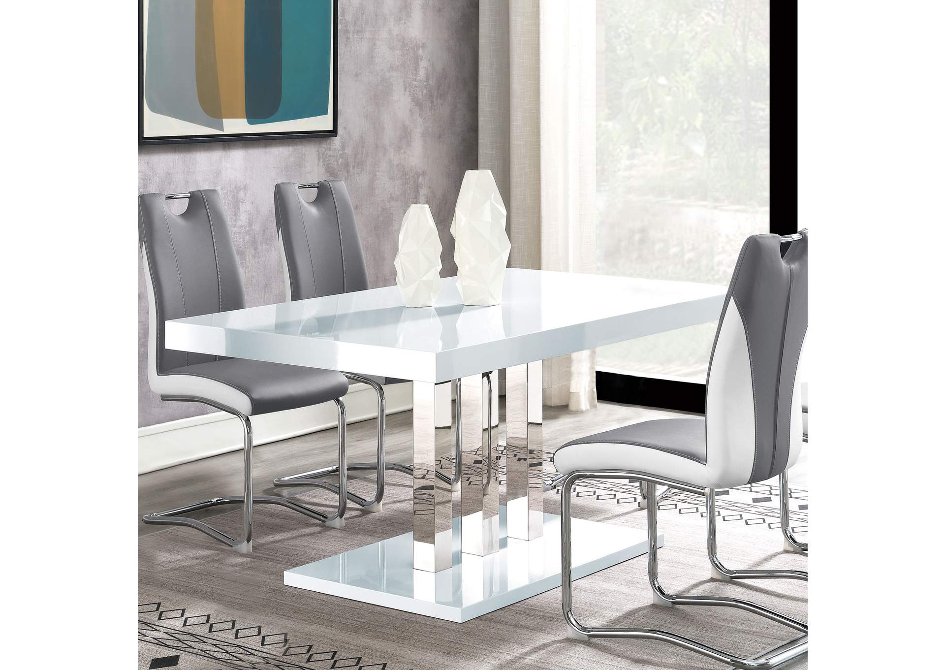 Brooklyn Rectangular Dining Table White High Gloss and Chrome,Coaster Furniture