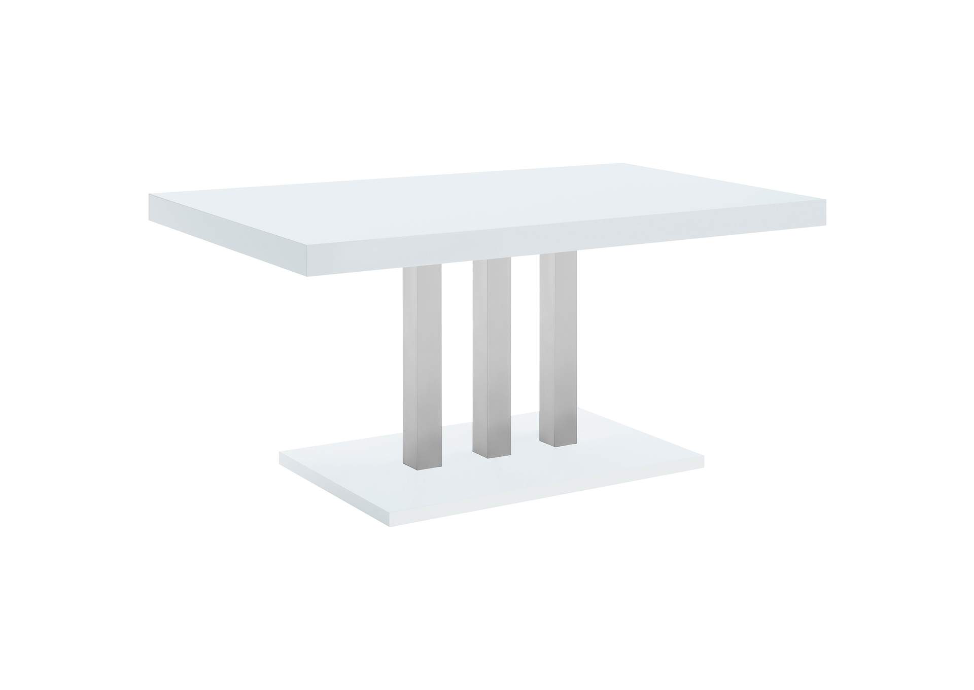 Brooklyn Rectangular Dining Table White High Gloss and Chrome,Coaster Furniture