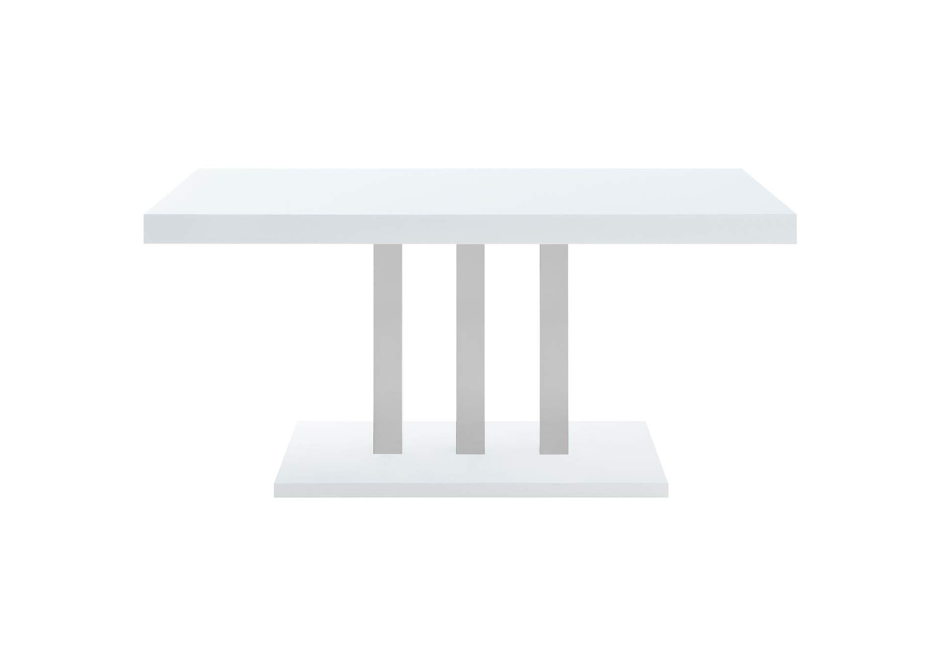 Brooklyn Rectangular Dining Table White High Gloss and Chrome,Coaster Furniture