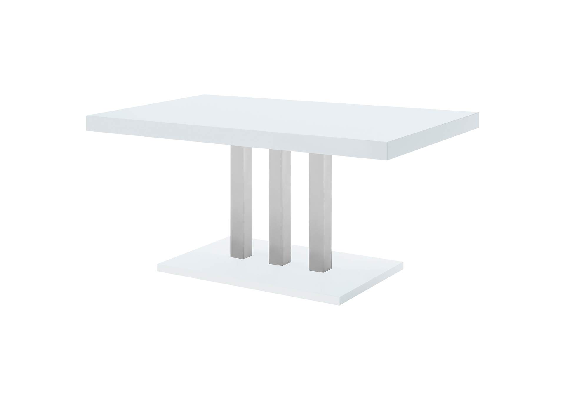 Brooklyn Rectangular Dining Table White High Gloss and Chrome,Coaster Furniture