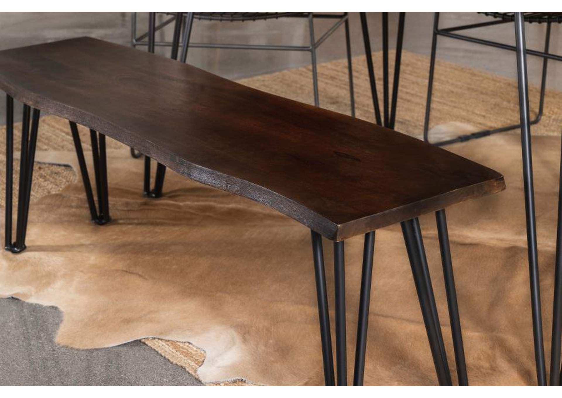 Topeka Live-Edge Dining Bench Mango Cocoa And Gunmetal The Furniture Store