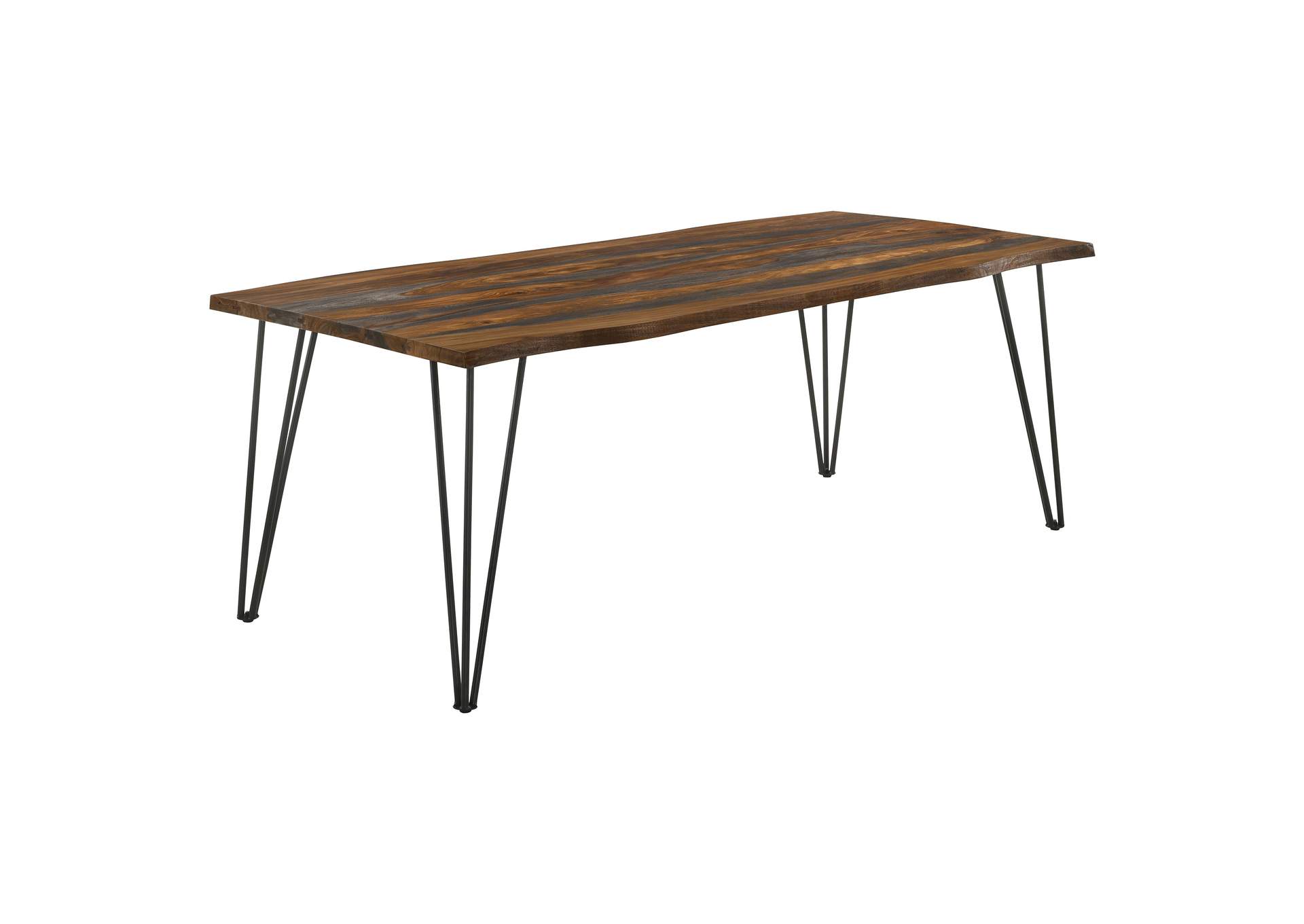 Neve Live-edge Dining Table with Hairpin Legs Sheesham Grey and Gunmetal,Coaster Furniture