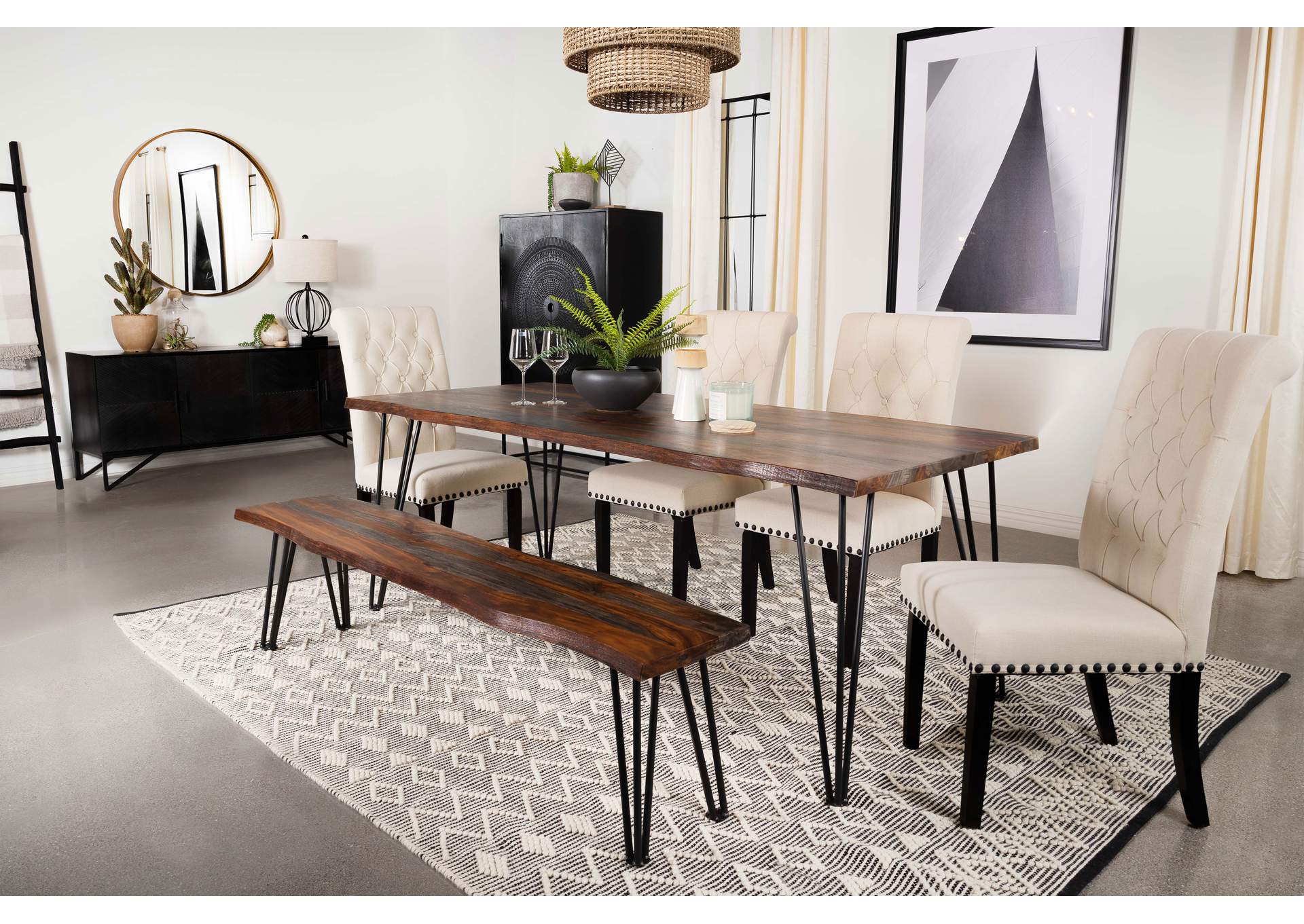 Neve Live-edge Dining Table with Hairpin Legs Sheesham Grey and Gunmetal,Coaster Furniture