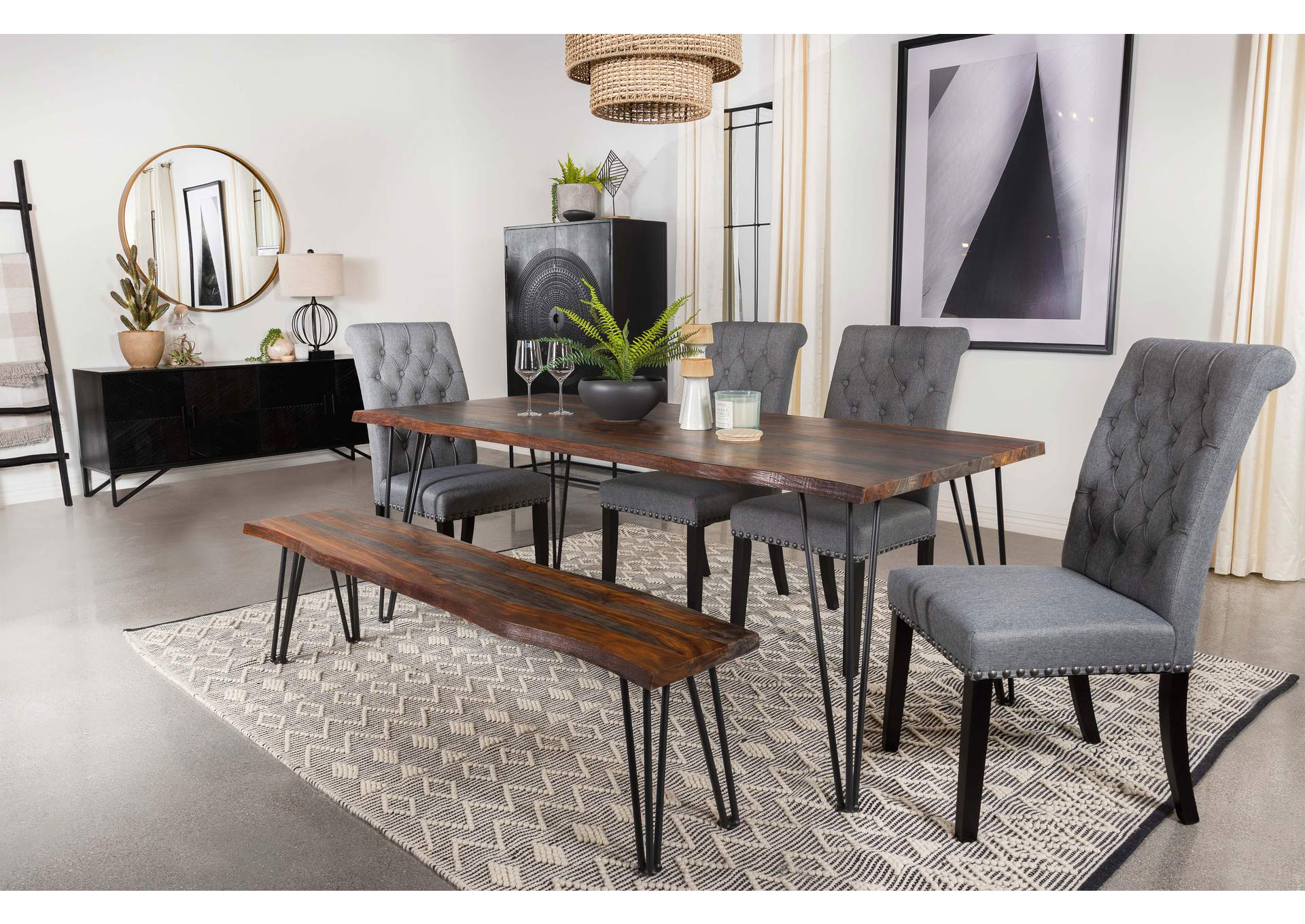 Neve Live-edge Dining Table with Hairpin Legs Sheesham Grey and Gunmetal,Coaster Furniture